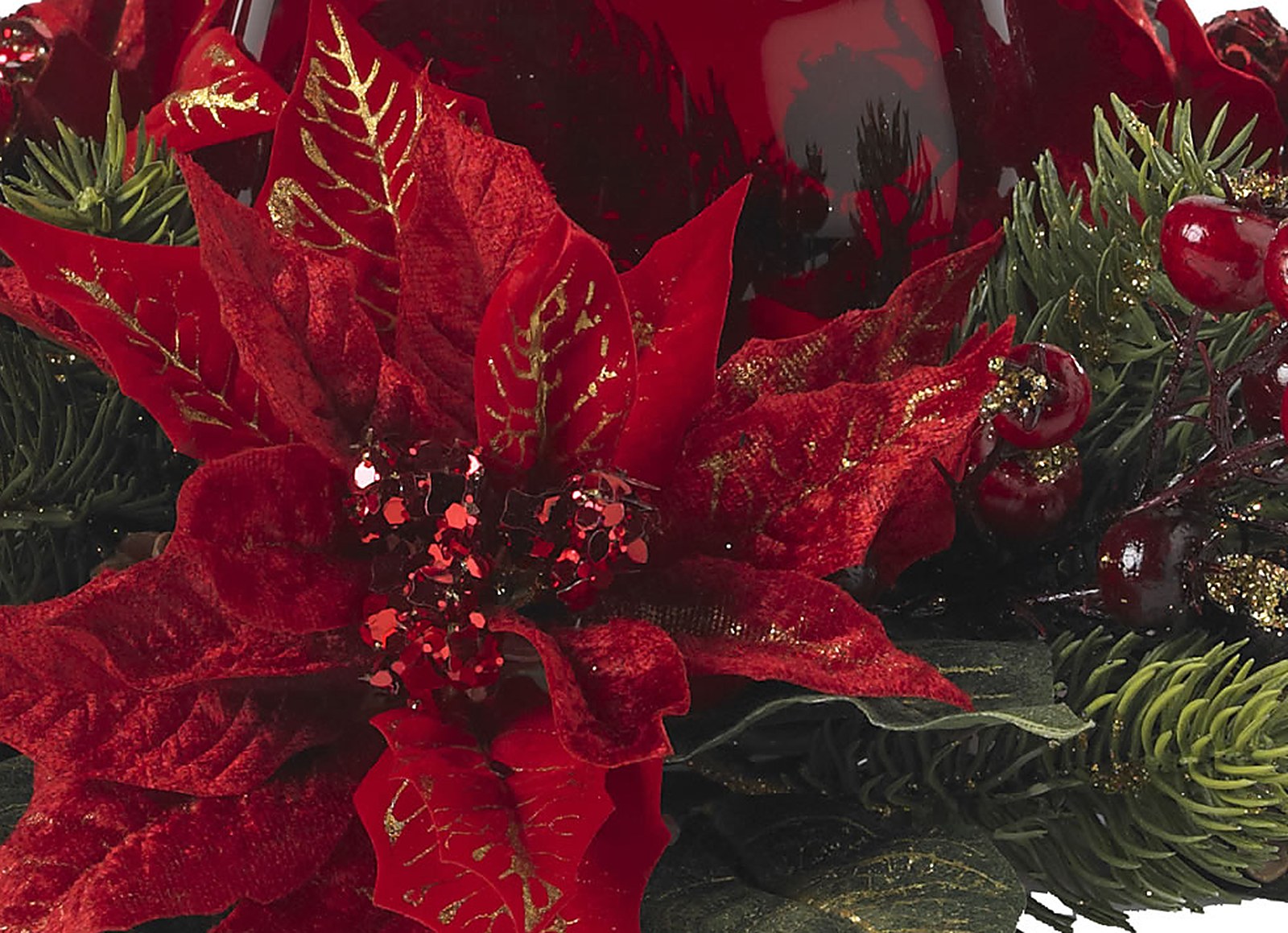 6.5 Inch Poinsettia Berry Candelabrum Red Candleholder Holiday Decor - Image 3