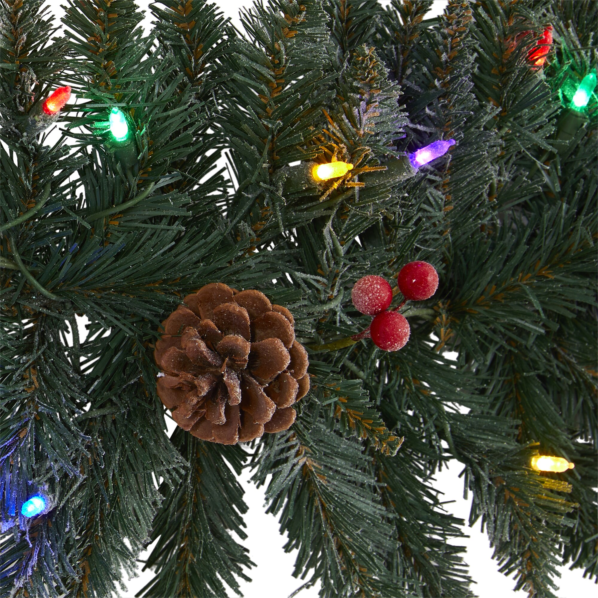 6 Ft Flocked Winter Garland 140 Tips 50 Multicolor LED Lights Berries Cones - Image 3