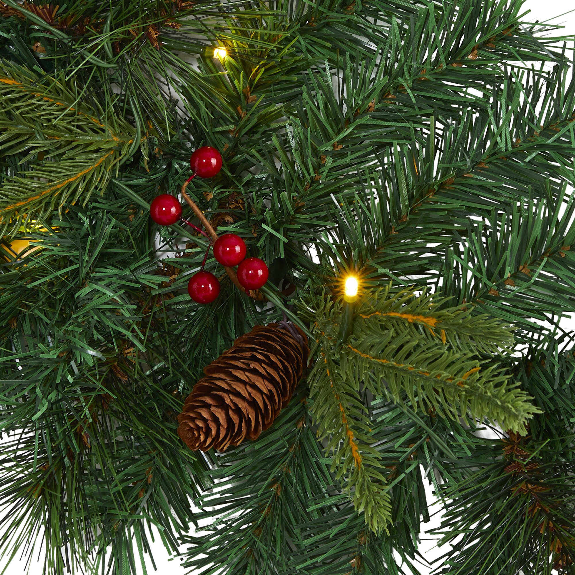 6 Foot Mixed Pine Christmas Garland with 35 LEDs Berries and Pine Cones - Image 3