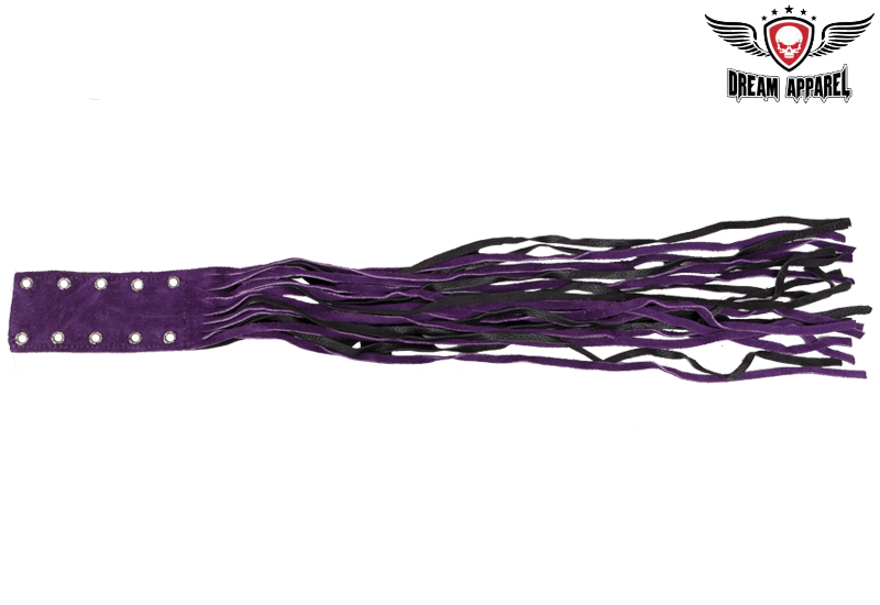 Leather Motorcycle Brake Clutch Cover Black Purple With Fringes - Image 3