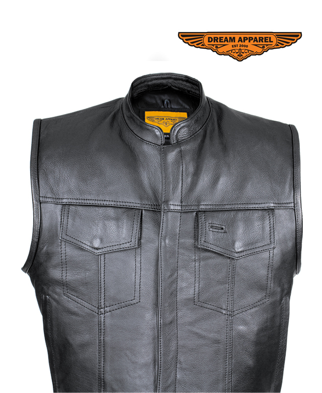 Cowhide Leather Motorcycle Club Vest Defender Vest Black Concealed Gun Pockets - Image 3