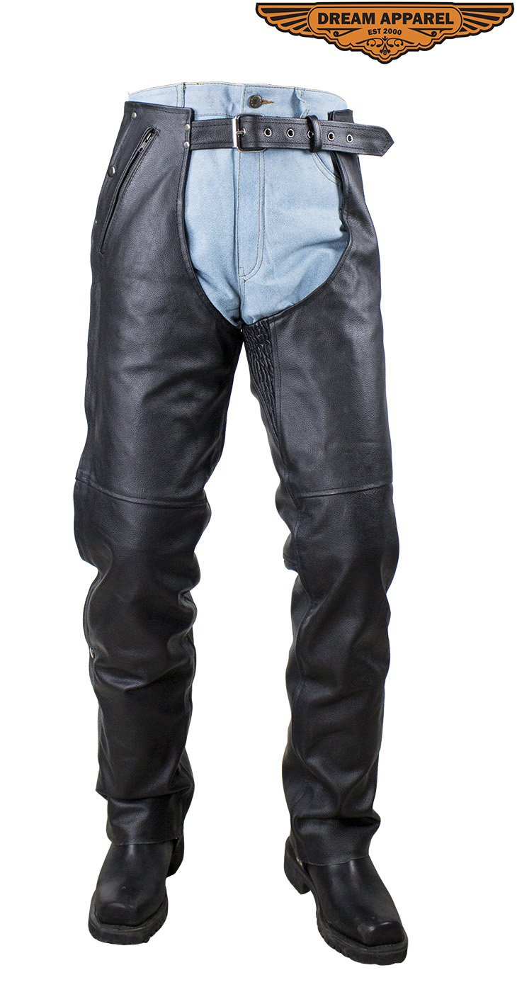 Buffalo Hide Leather Chaps Dream Apparel Black Multi-Pocket Riding Pants - Image 3