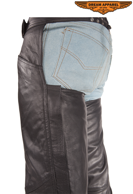 Cowhide Leather Chaps Dream Apparel Soft Touch Zip-Out Liner Black Lacing - Image 3
