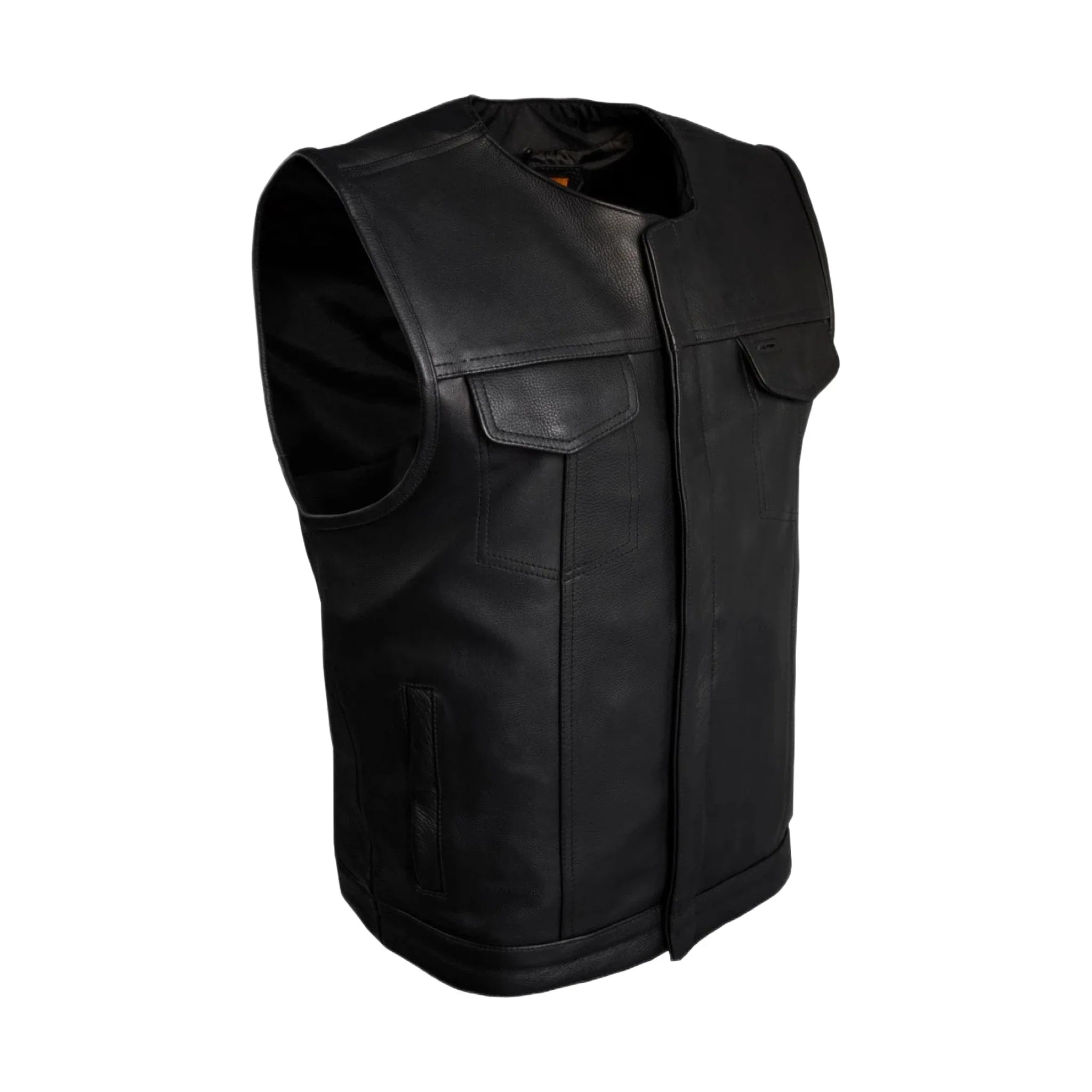 Mens Motorcycle Club Vest Conceal Gun Pockets Heavy Duty Premium Leather - Image 3