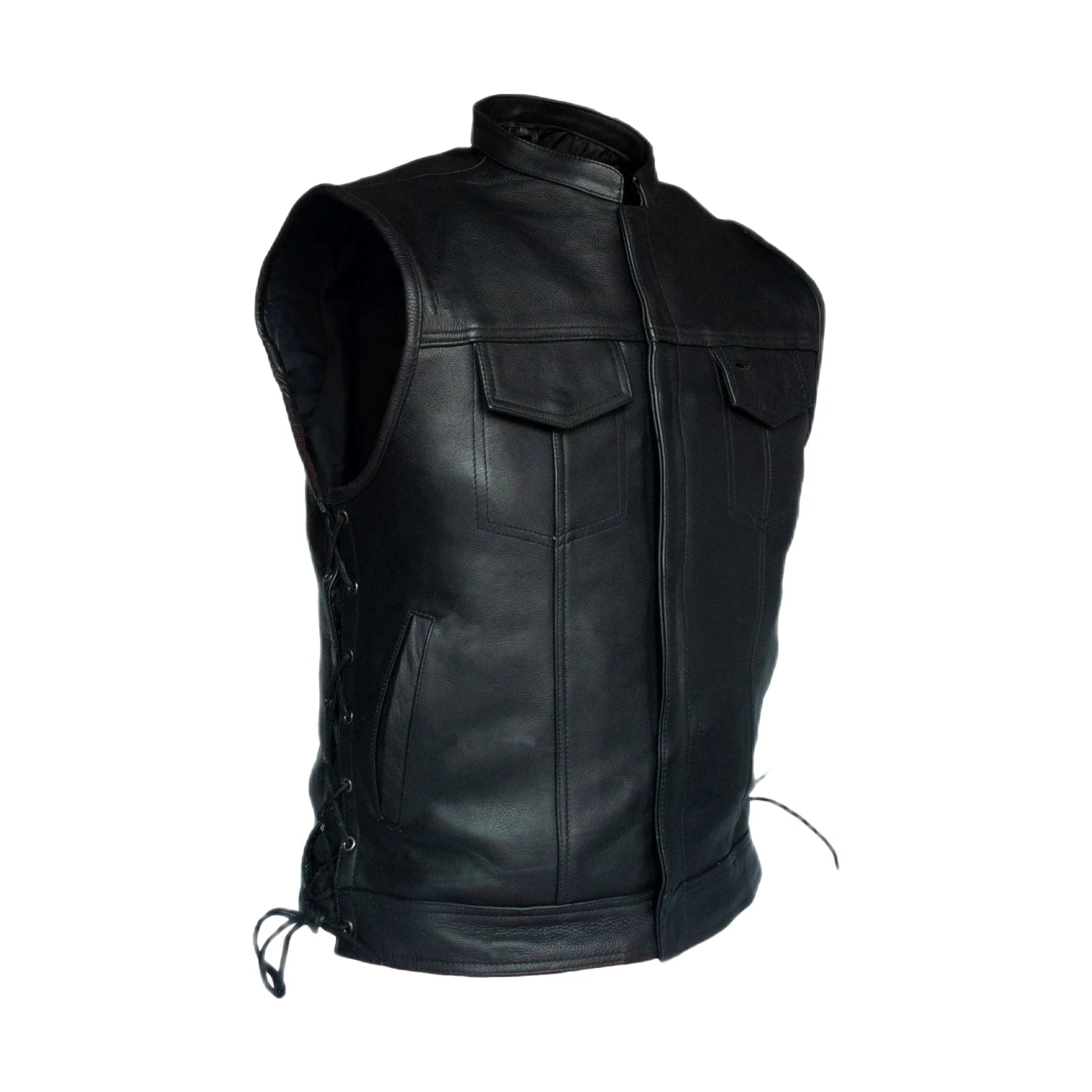 Mens Motorcycle CLUB VEST Side Laces Naked Cowhide Leather, Gun Pockets - Image 3