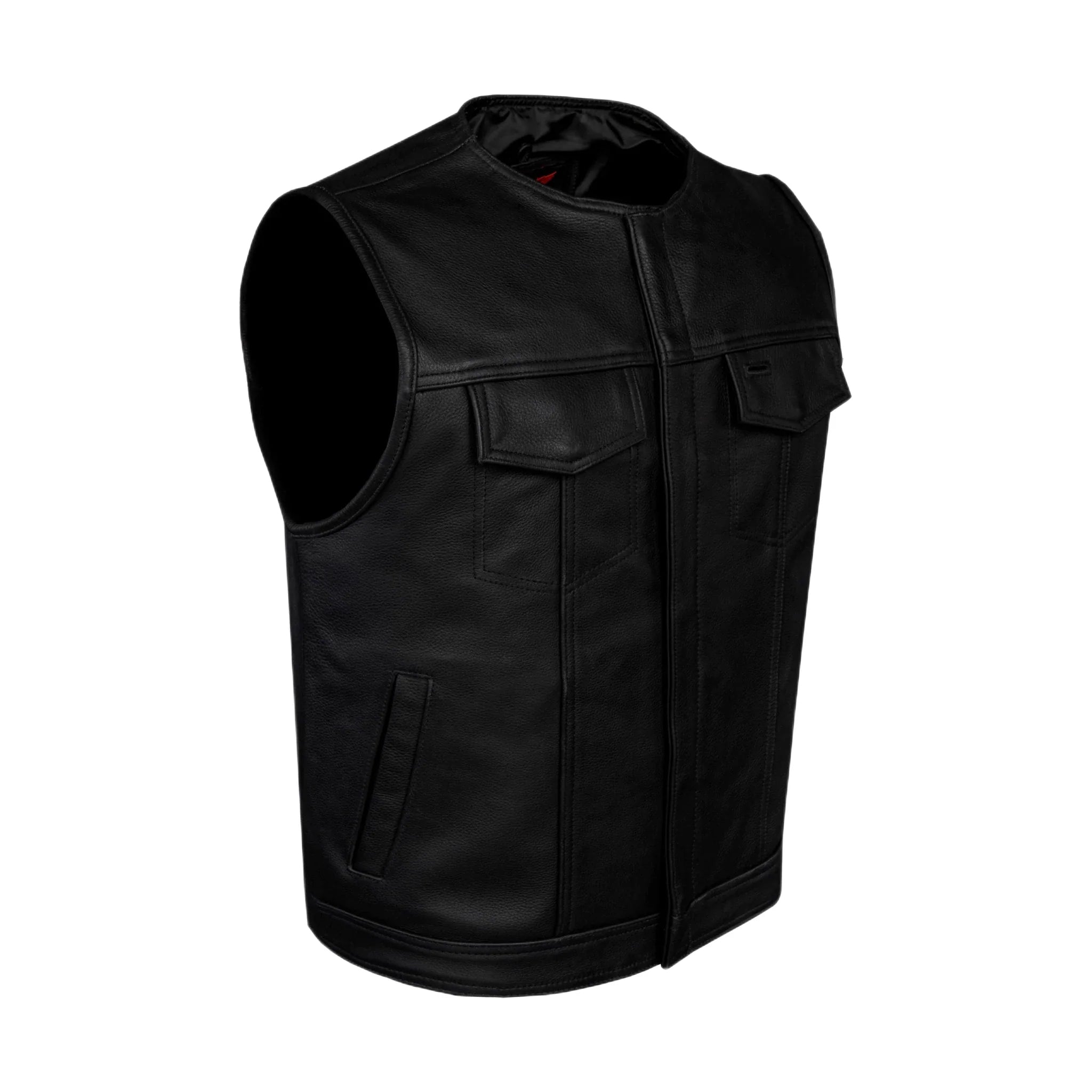 Dream Apparel Mens Motorcycle Collarless CLUB VEST Black Liner Zipper Front - Image 3