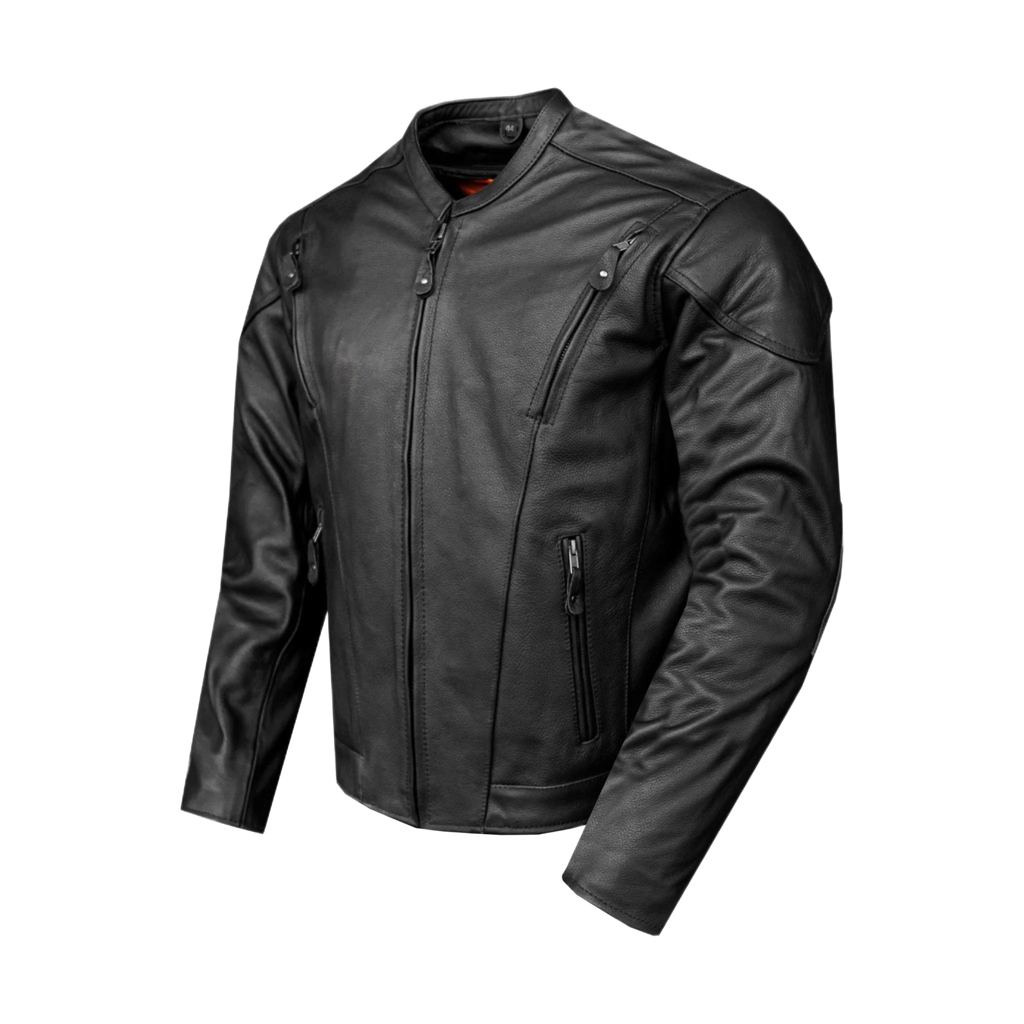 Mens Vented Racer Leather Jacket Side Laces Gun Pockets Zip Out Lining - Image 3