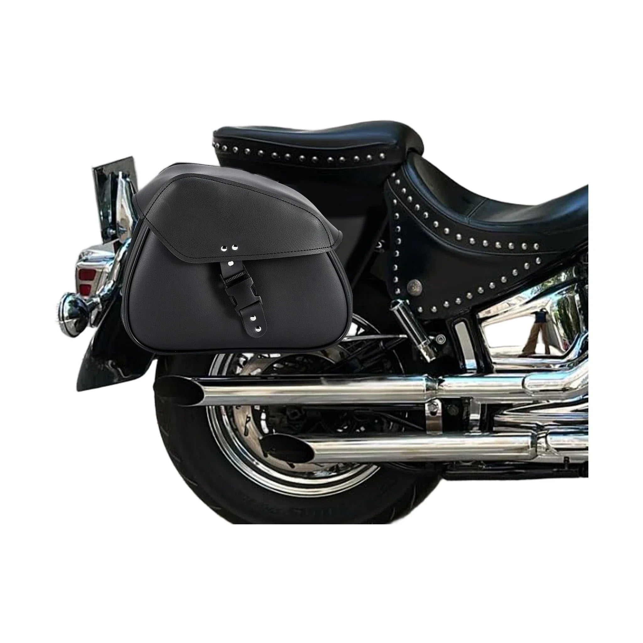 Dream Apparel Motorcycle Black Saddlebag PVC Classic Vintage Style, Weather-Resi - Image 3