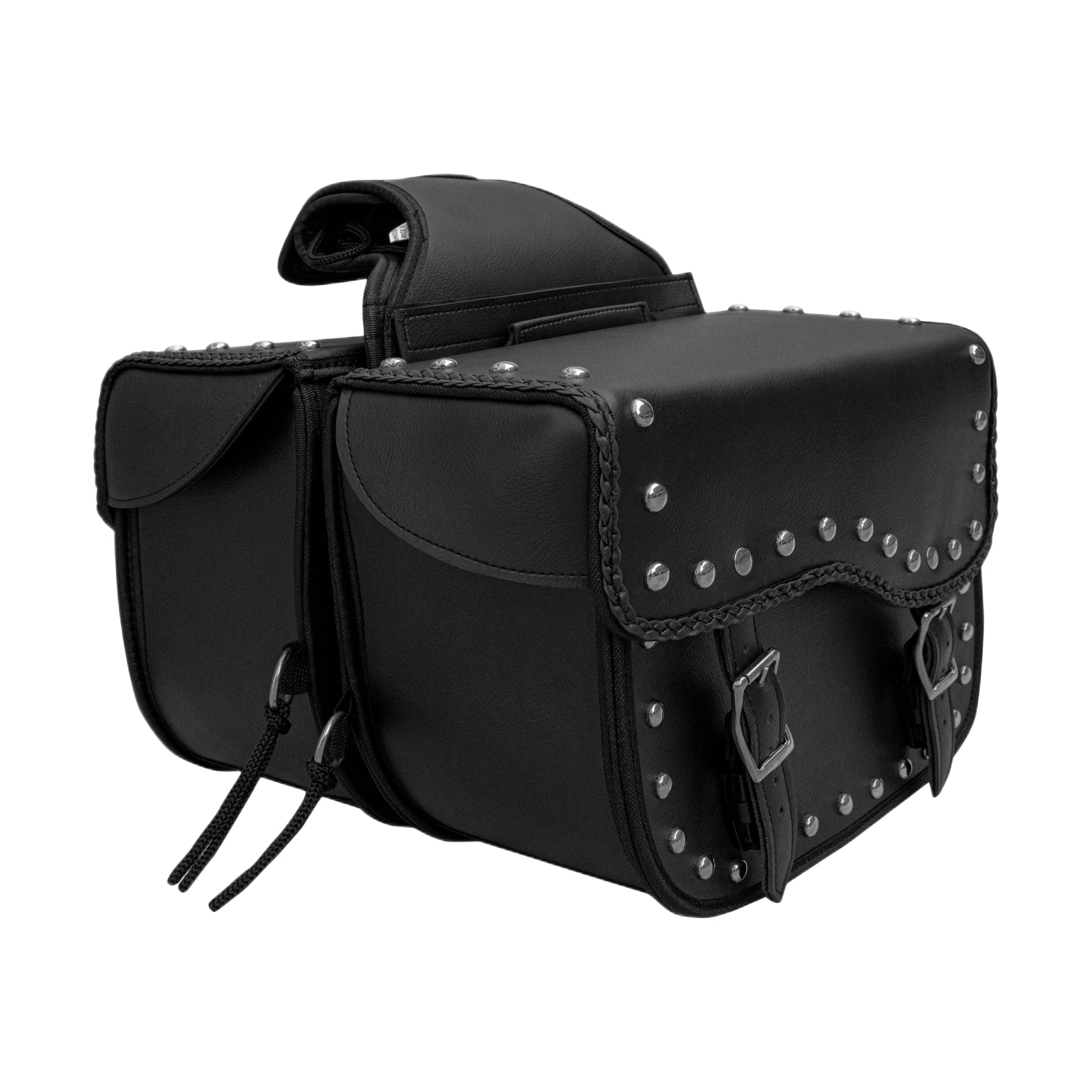 Dream Apparel Motorcycle Saddlebag PVC Classic Black Vintage Style Weather-Resis - Image 3