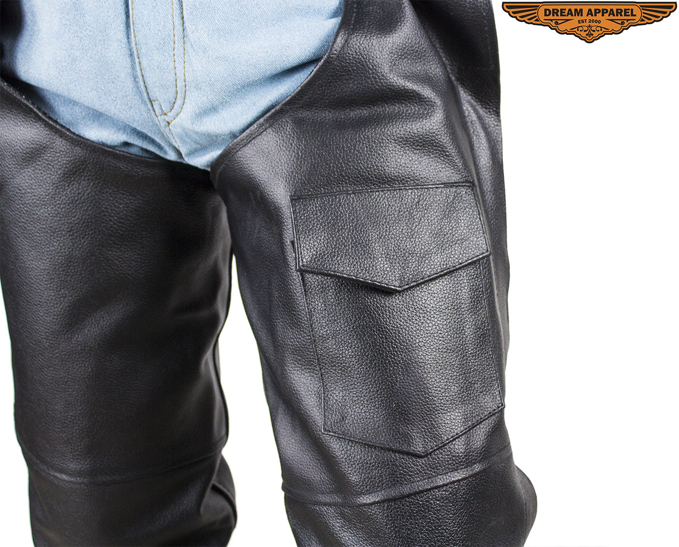 Black Split Leather Motorcycle Chaps Dream Apparel Zipout Liner Mesh - Image 3