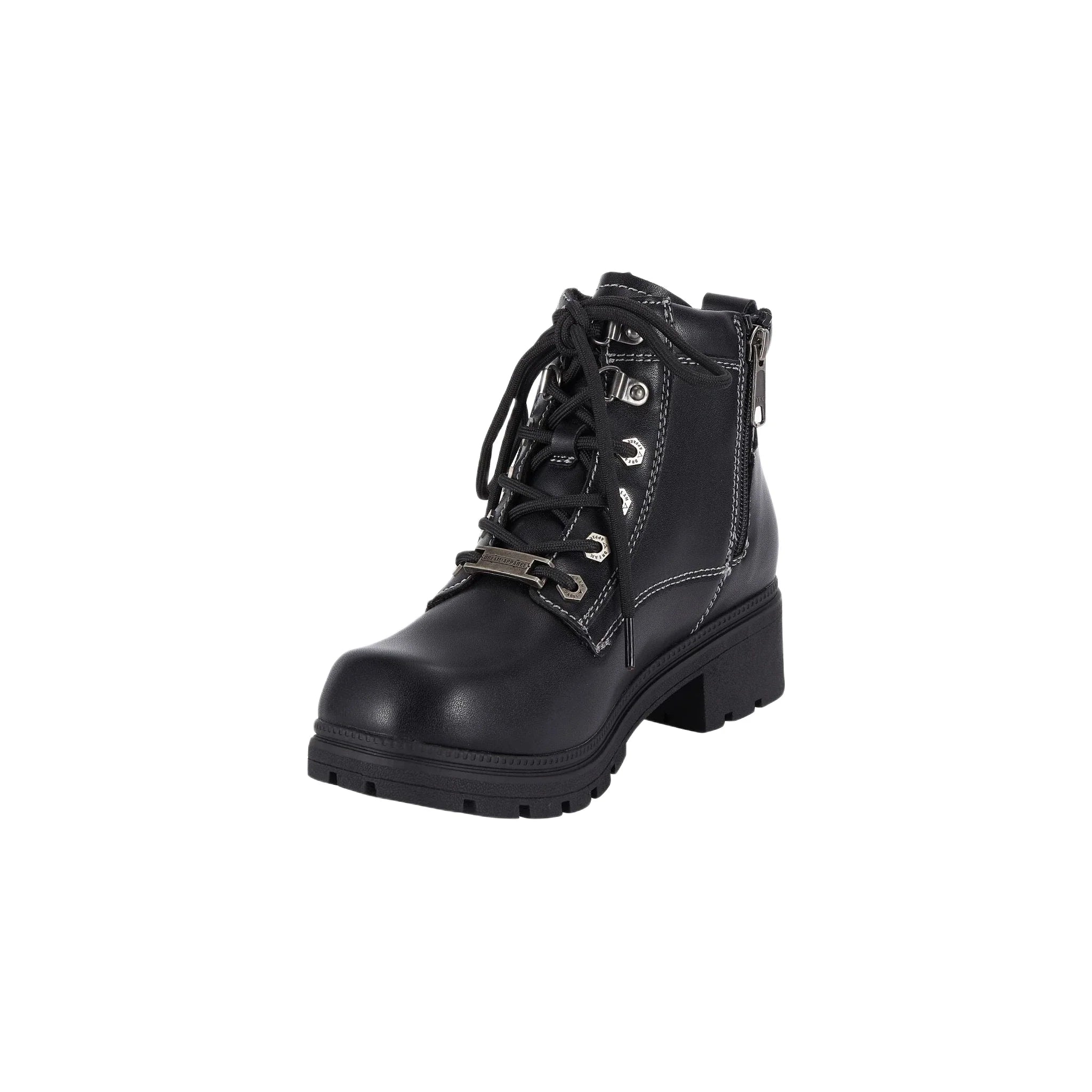 Women's Lace Up Motorcycle Riding Boots YKK Zipper Black Faux Leather Ankle - Image 3