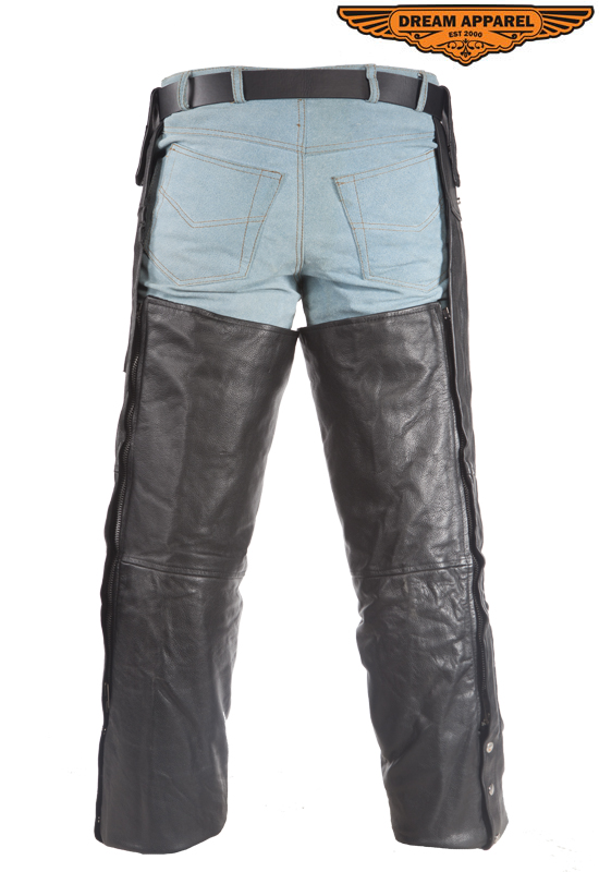 Men's Black Leather Motorcycle Chaps Split Cowhide Adjustable Belt - Image 3