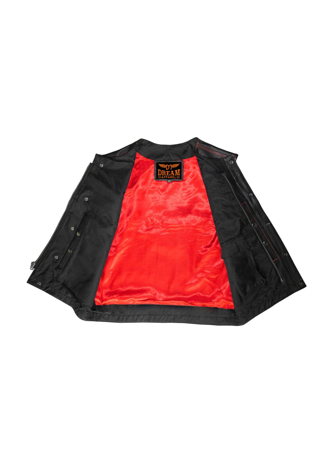 Mens SOA Motorcycle Vest Cowhide Leather Red Thread Concealed Gun Pockets Lined - Image 3