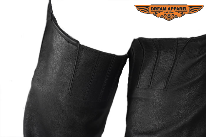 Leather Motorcycle Sling Chaps Black Top Grain Cowhide Zipper Snap Closure - Image 3
