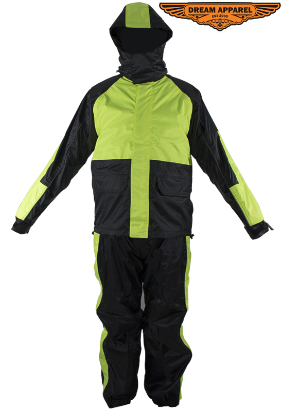 Waterproof Two-Piece Rain Suit Dream Apparel Black Fluorescent Safety Gear - Image 3