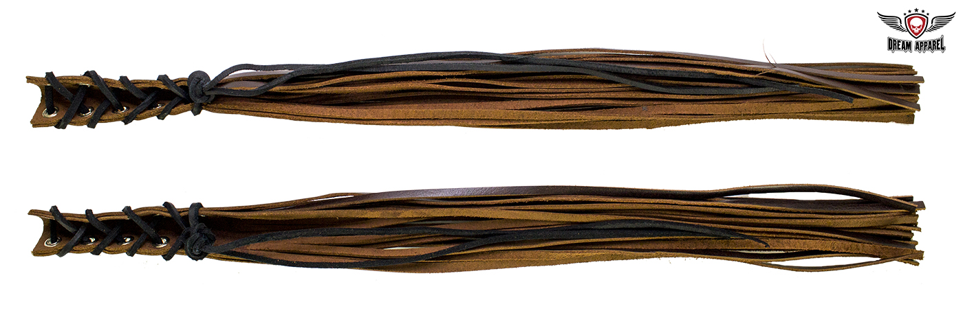 Leather Brake and Clutch Covers Two Tone Brown with Fringe 21.5 Inch - Image 3