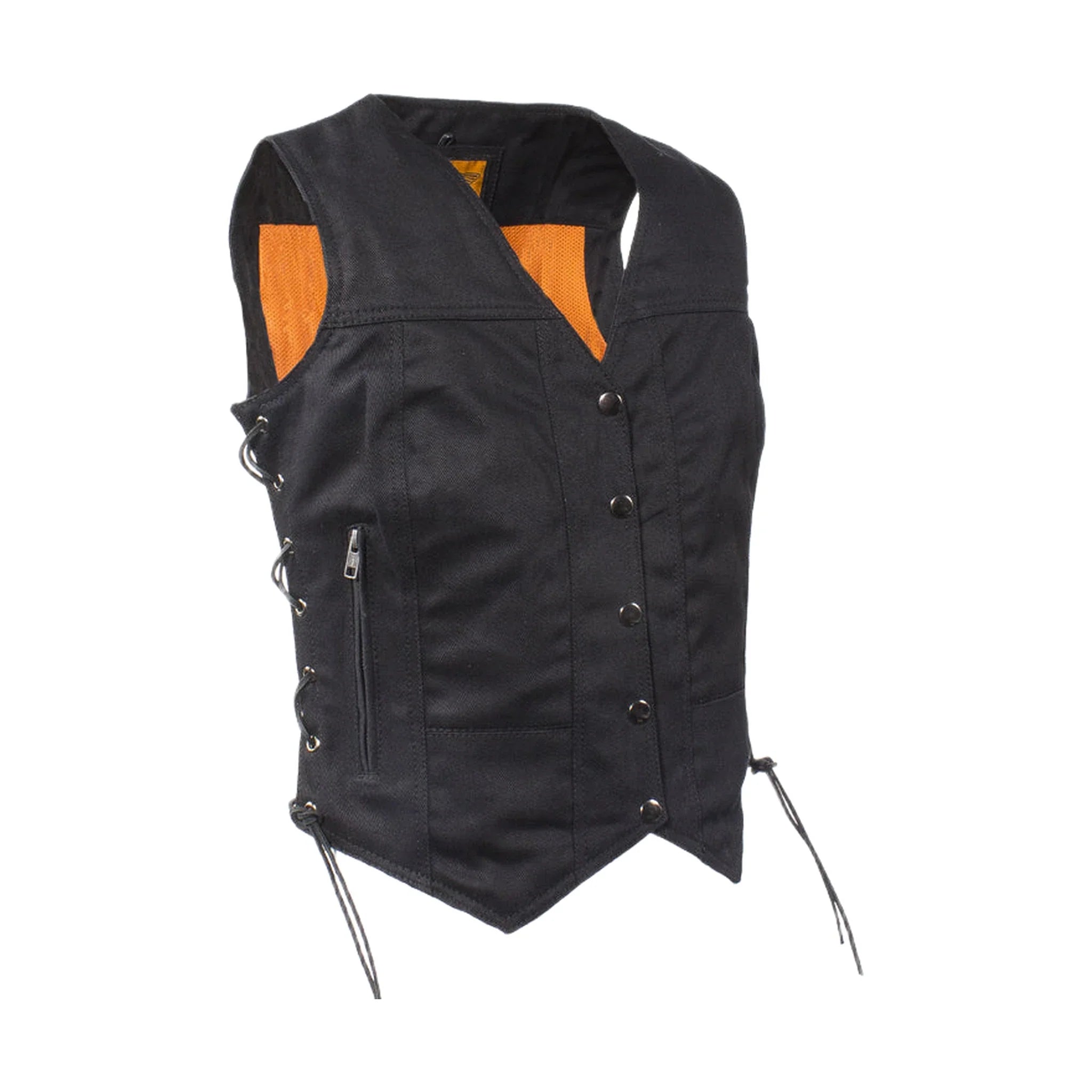 Womens Black Denim Motorcycle Vest With Side Laces - Image 3