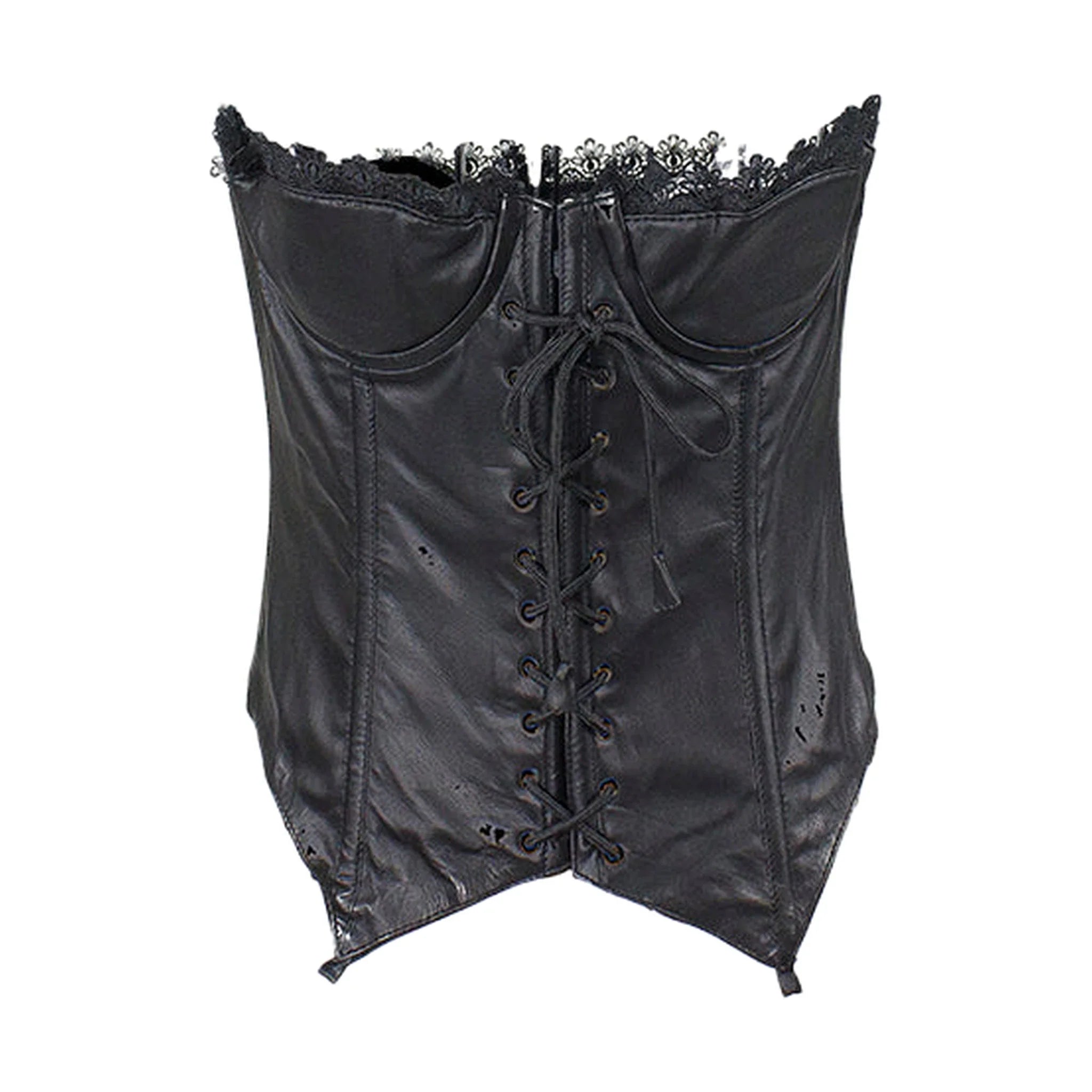 Women's Black Leather and Lace Corset - Image 3