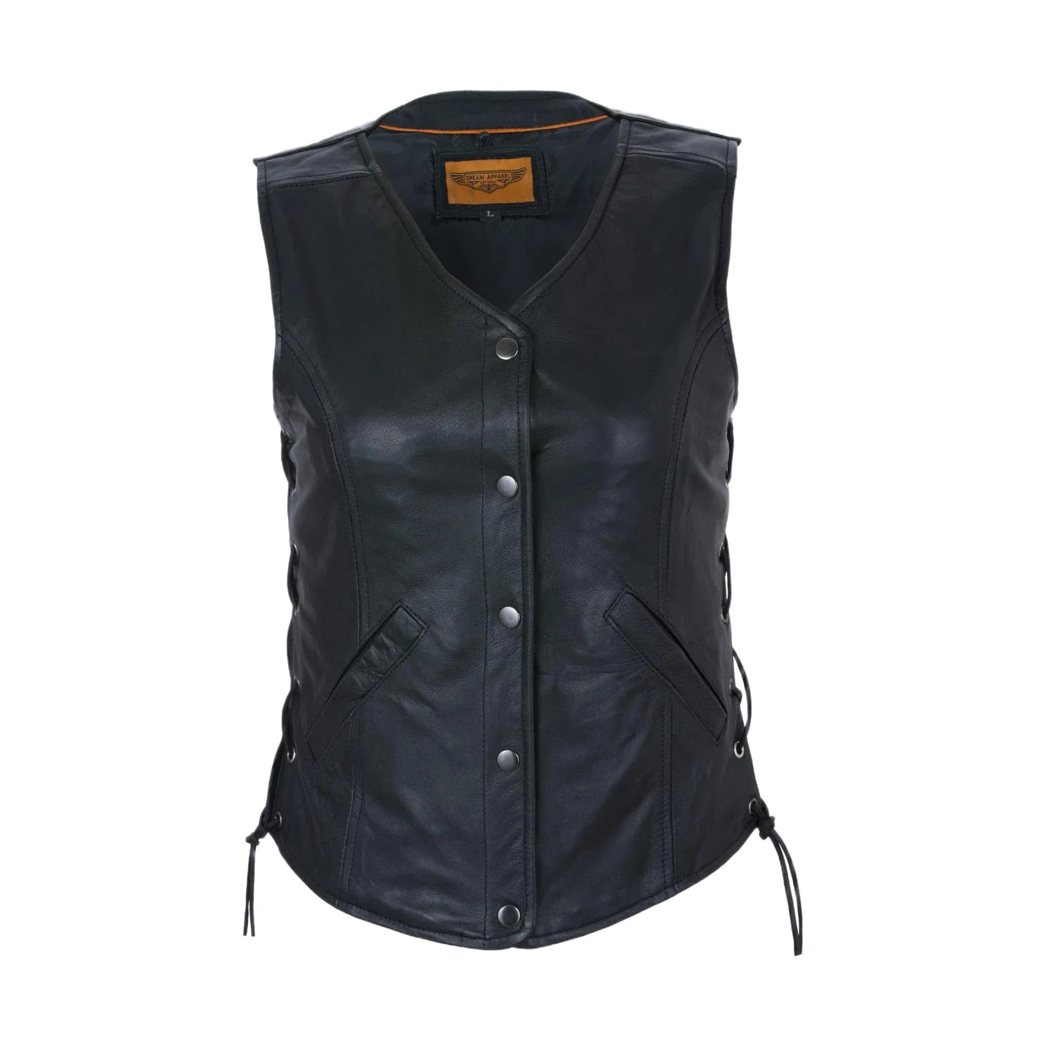 Womens Leather Vest With Gun Pockets & Side Laces - Image 3