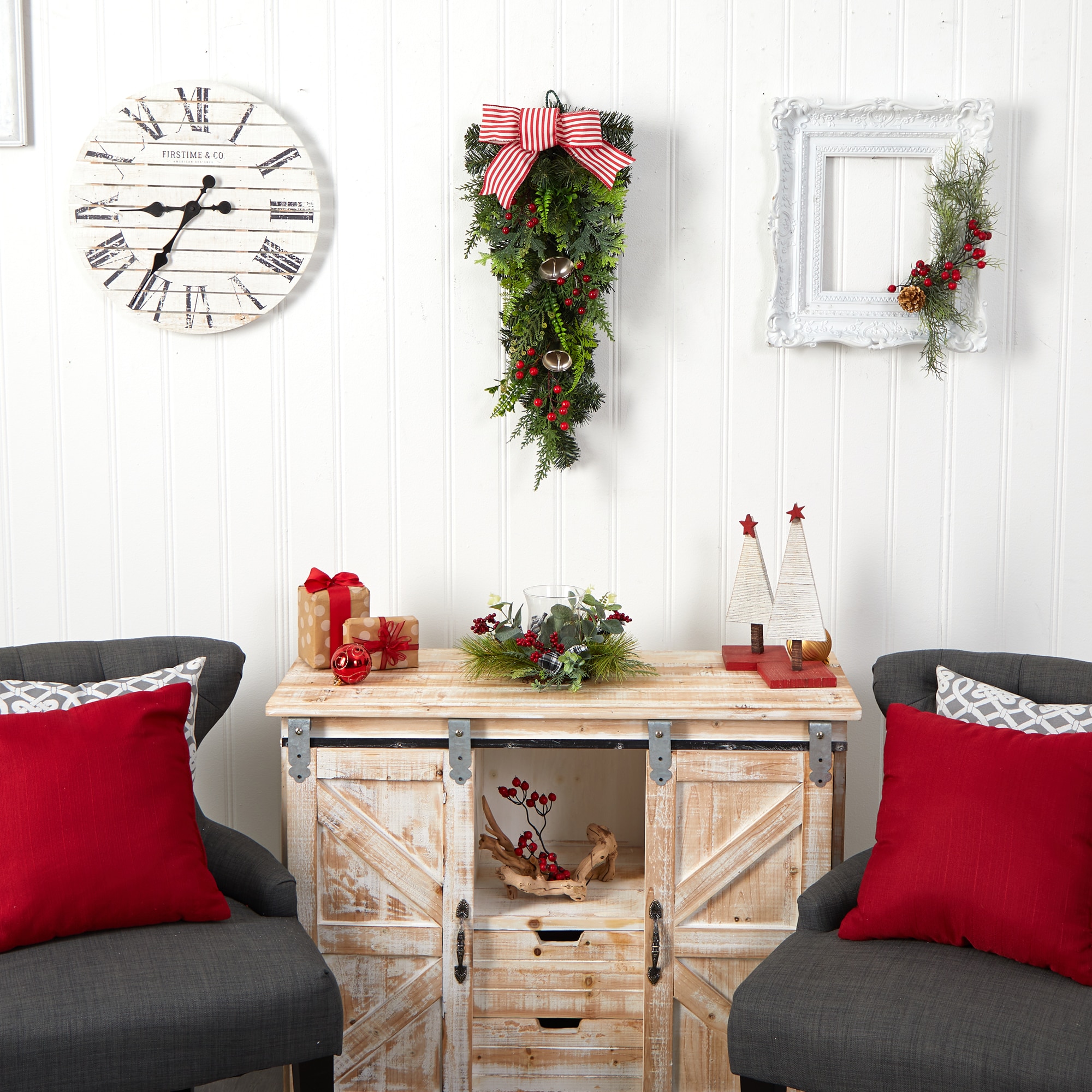 26 Inch Holiday Christmas Bells and Bow Artificial Evergreen Swag - Image 4