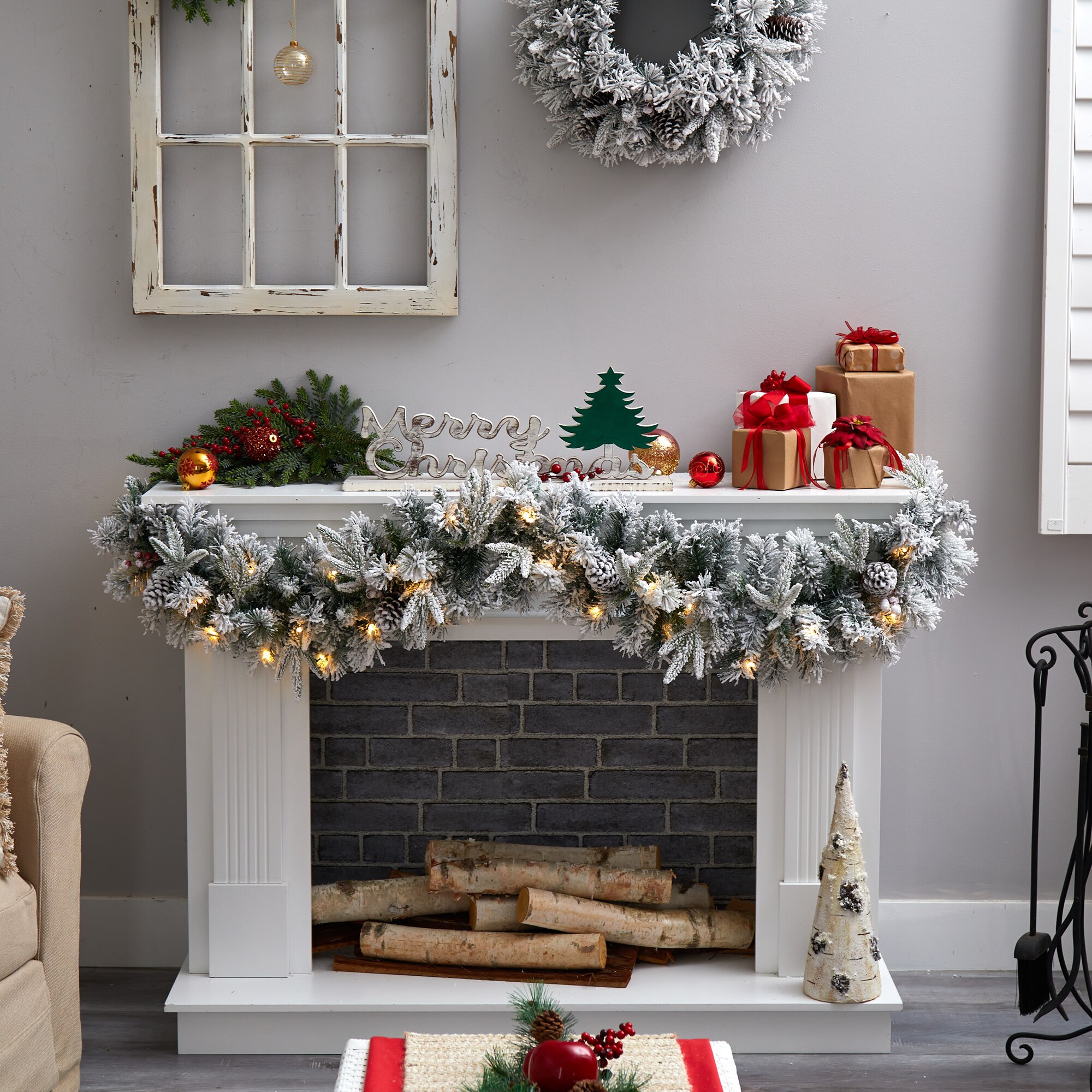 6 Foot Flocked Christmas Garland with 35 Warm White LED Lights and Pine Cones - Image 4
