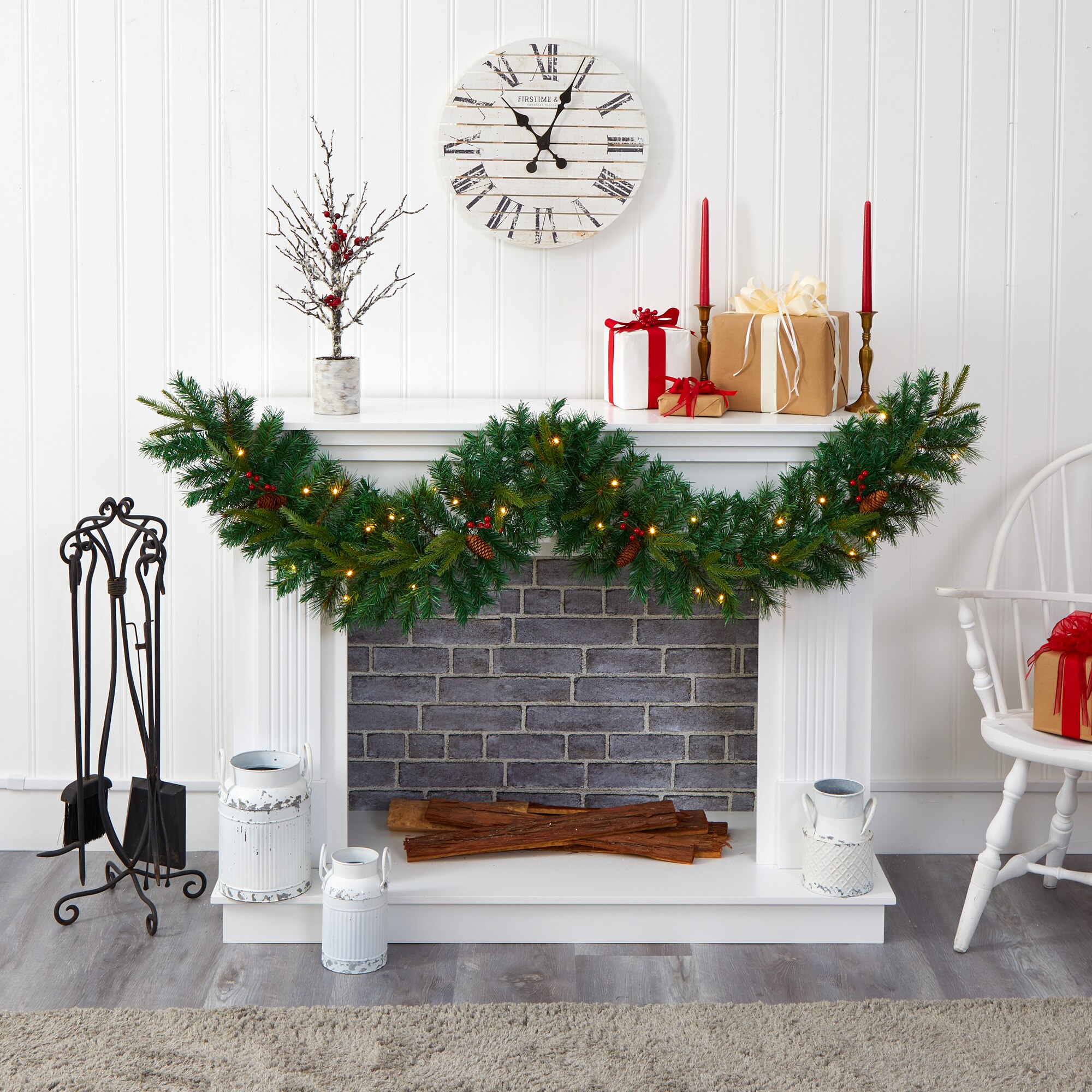 6 Foot Mixed Pine Christmas Garland with 35 LEDs Berries and Pine Cones - Image 4