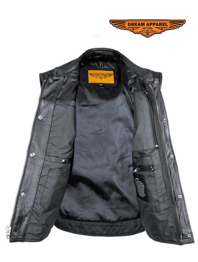 Cowhide Leather Motorcycle Club Vest Defender Vest Black Concealed Gun Pockets - Image 4