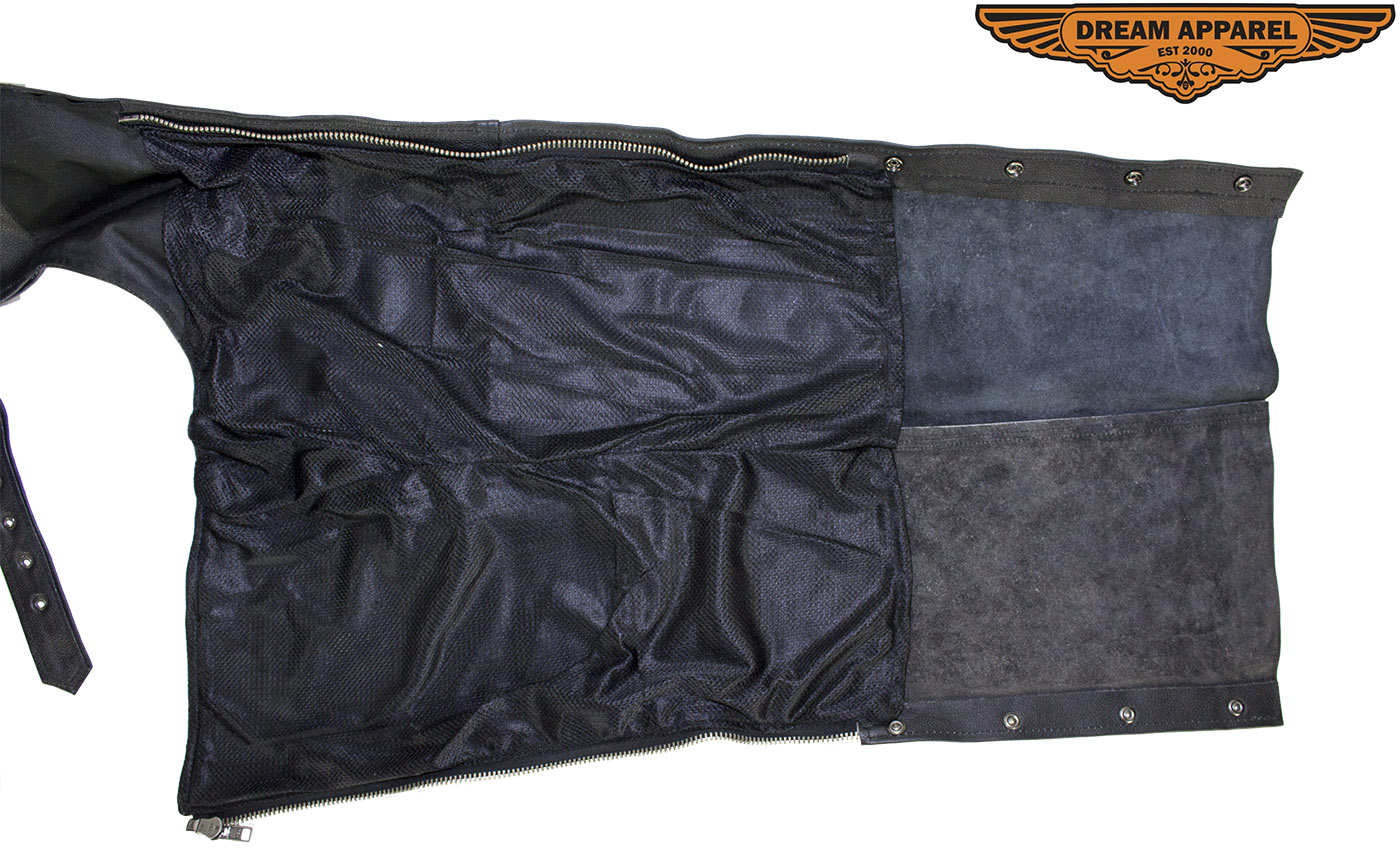 Leather Motorcycle Chaps Dream Apparel Black Cowhide Multi Pocket Premium - Image 3