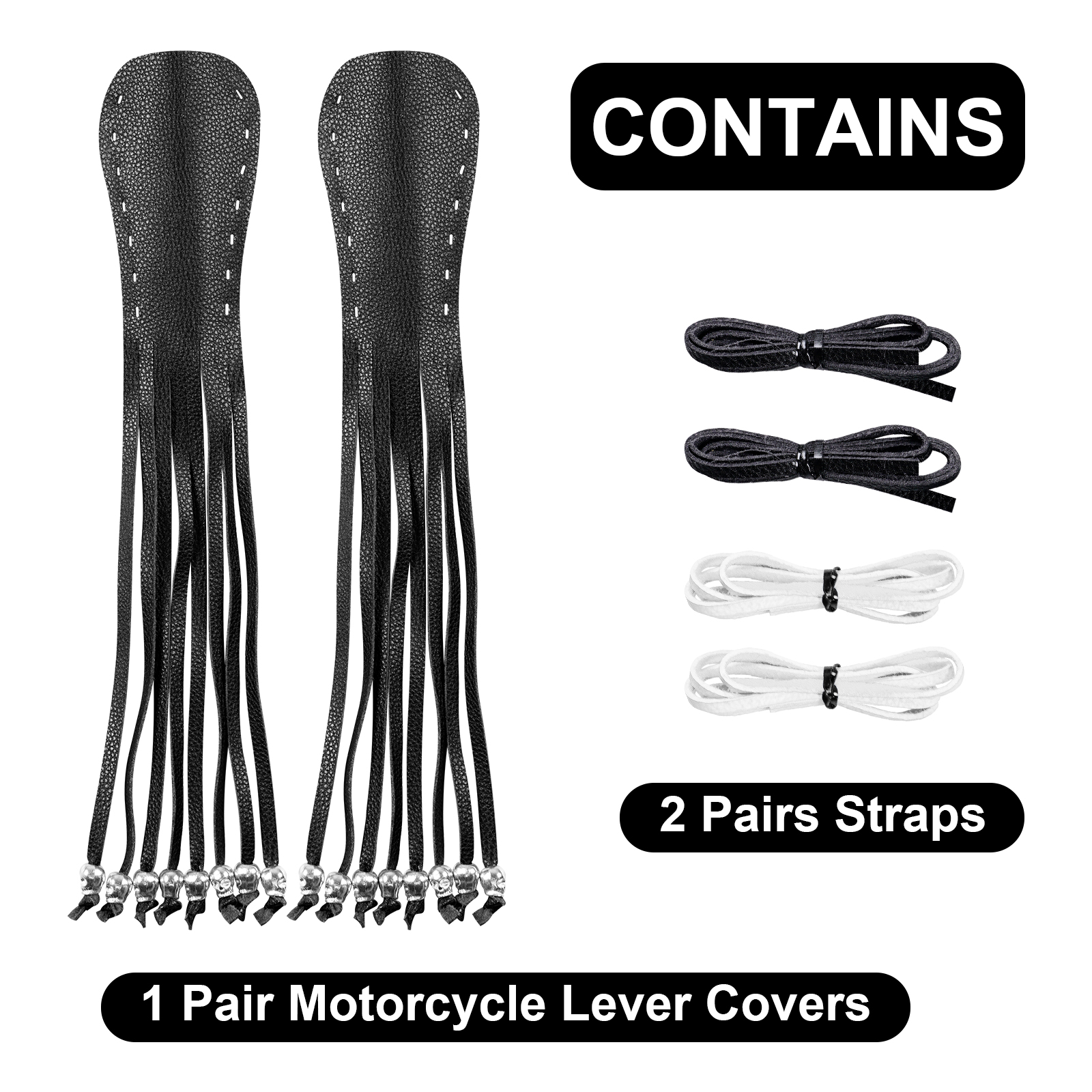 Motorcycle Brake Clutch Lever Covers Dream Apparel Skull Fringe Black White - Image 4