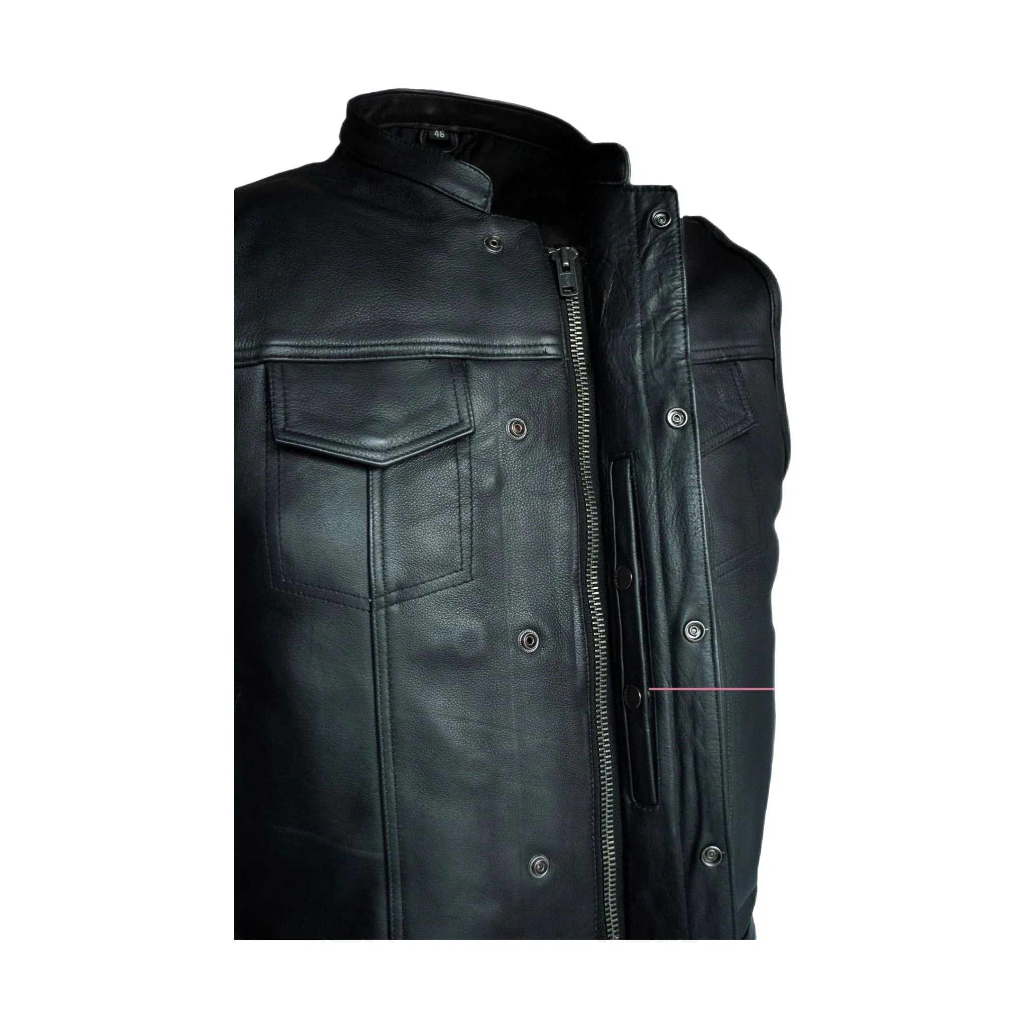 Mens Motorcycle CLUB VEST Side Laces Naked Cowhide Leather, Gun Pockets - Image 4