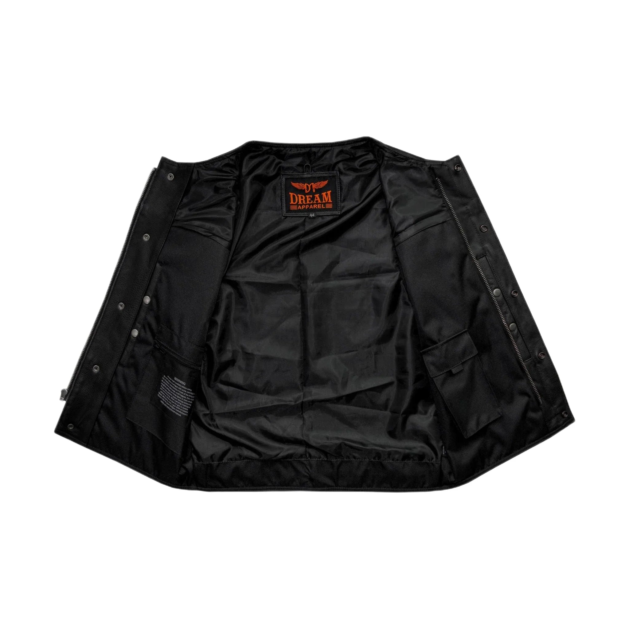 Dream Apparel Mens Motorcycle Collarless CLUB VEST Black Liner Zipper Front - Image 4