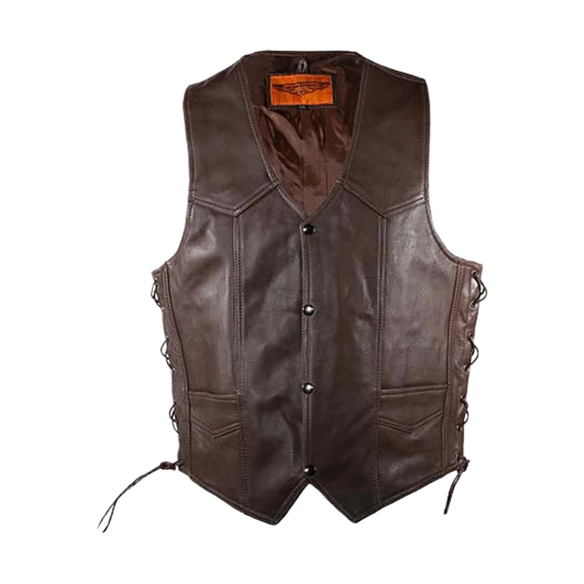 Mens Brown Leather Vest - Image 4