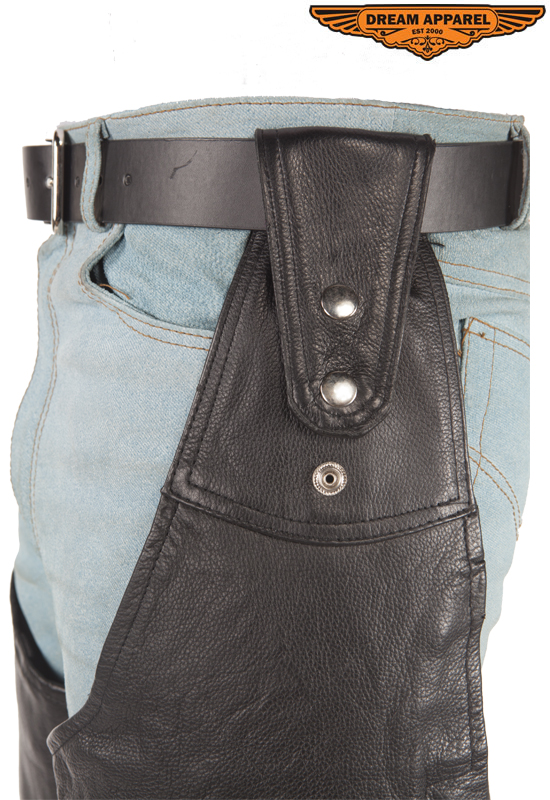 Men's Black Leather Motorcycle Chaps Split Cowhide Adjustable Belt - Image 4