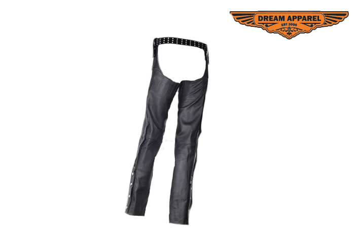 Leather Motorcycle Sling Chaps Black Top Grain Cowhide Zipper Snap Closure - Image 4