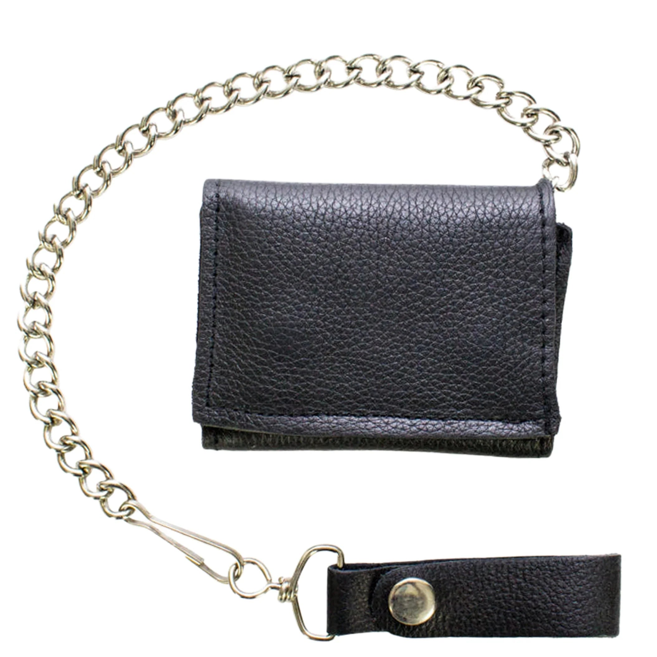 Leather Biker Tri-Fold Wallet Black Heavy Duty Cowhide Chain Strap - Image 4