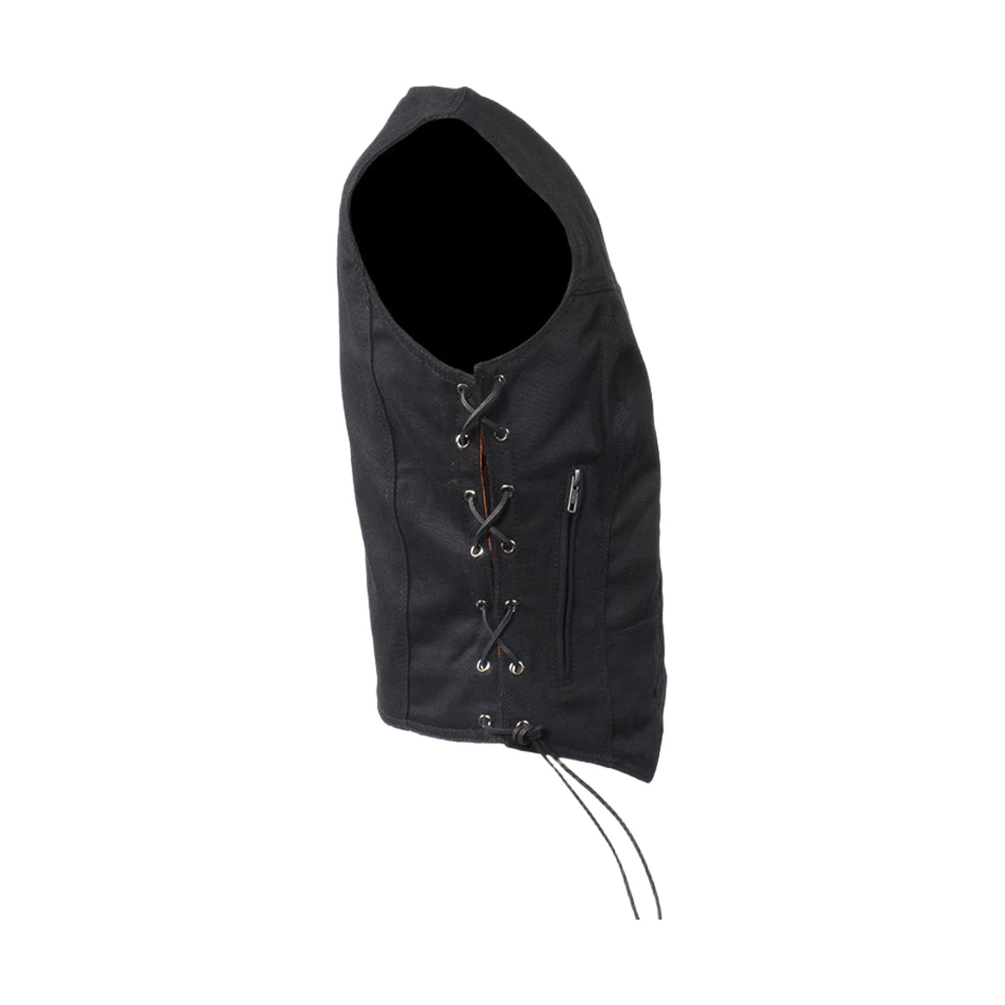 Womens Black Denim Motorcycle Vest With Side Laces - Image 4