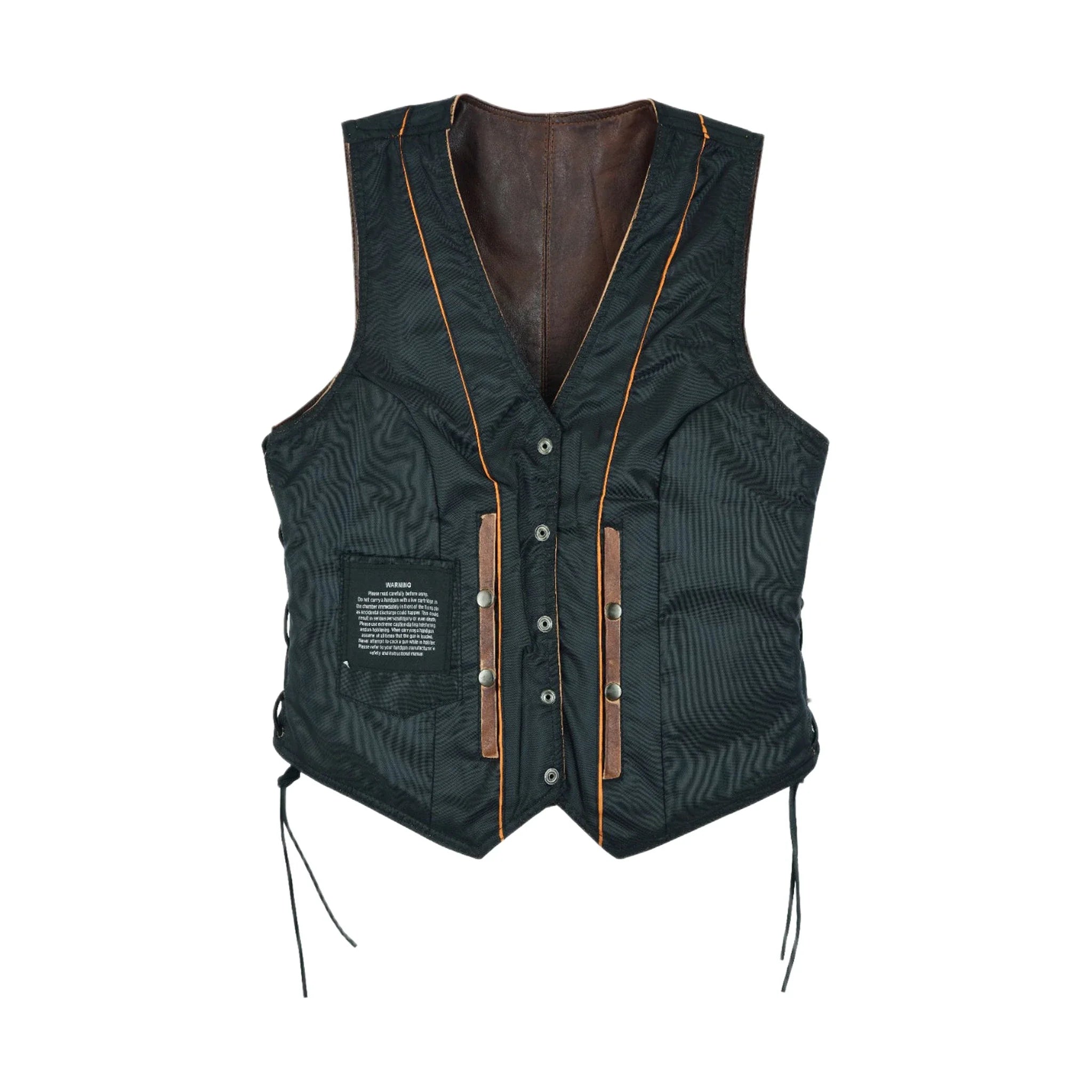 Womens Brown Cowhide Leather Motorcycle Vest Side Laces - Image 4