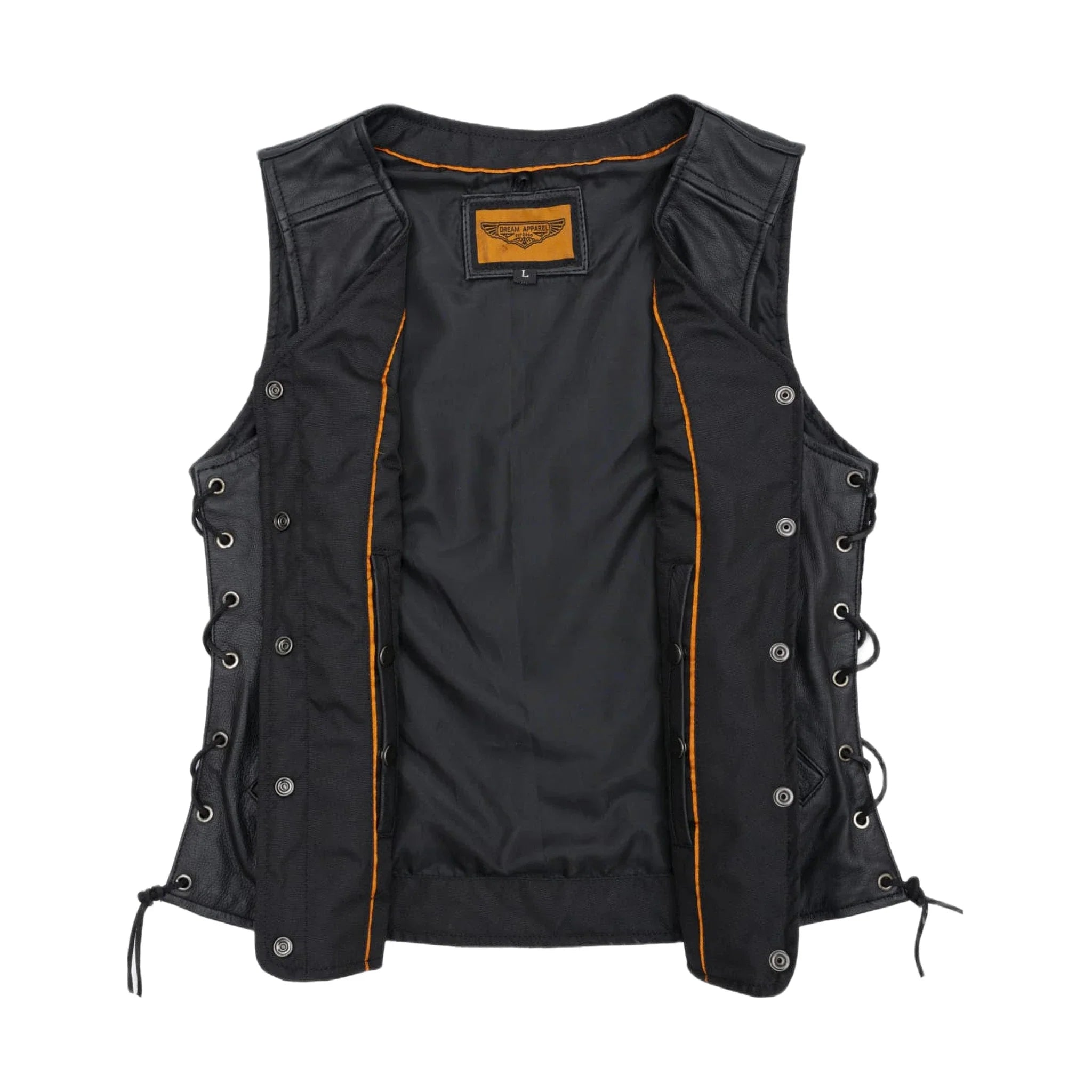 Womens Leather Vest With Gun Pockets & Side Laces - Image 4