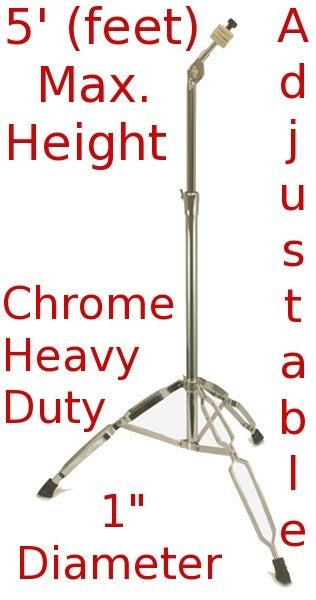 Straight Cymbal Stand 5' Heavy Duty Chrome Double Braced Tripod Anti Skid - Image 4