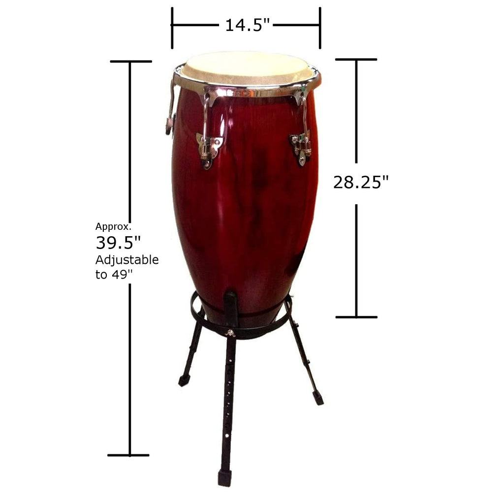 11" inch Conga Drum Red Wine Gloss Finish and Stand and Rawhide Tumbadora Head - Image 4