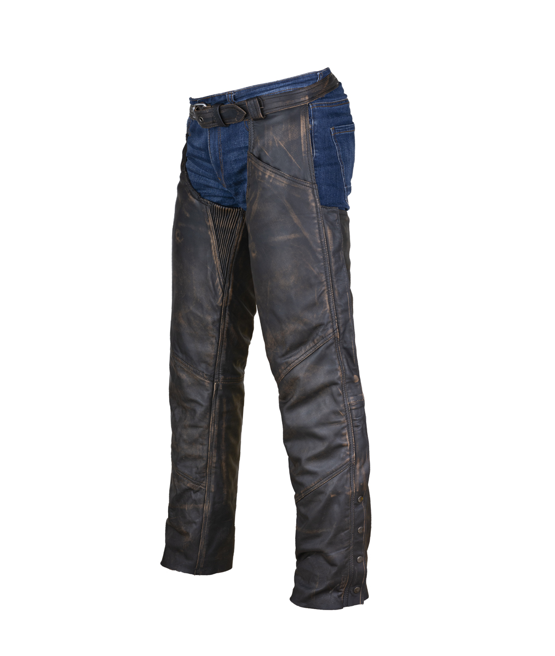 Leather Motorcycle Chaps Distressed Brown Dream Apparel With Belt Size - Image 4