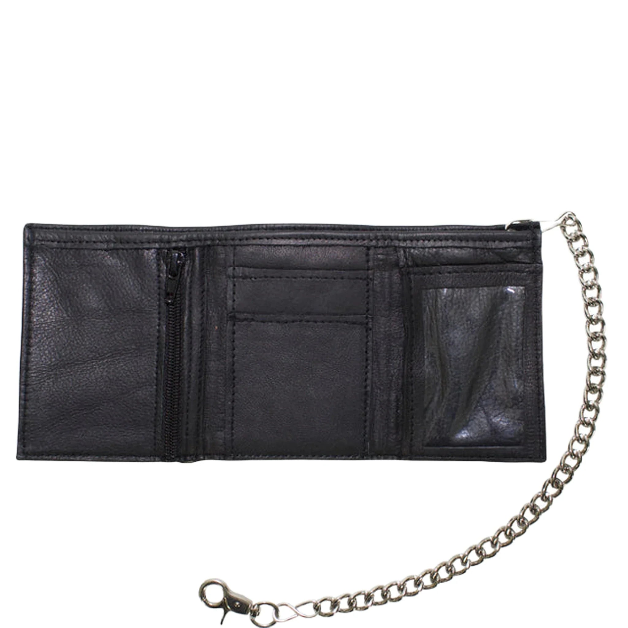 Dream Apparel Black Multi-Pocket Naked Cowhide Leather Tri-Fold Wallet and Chain - Image 4