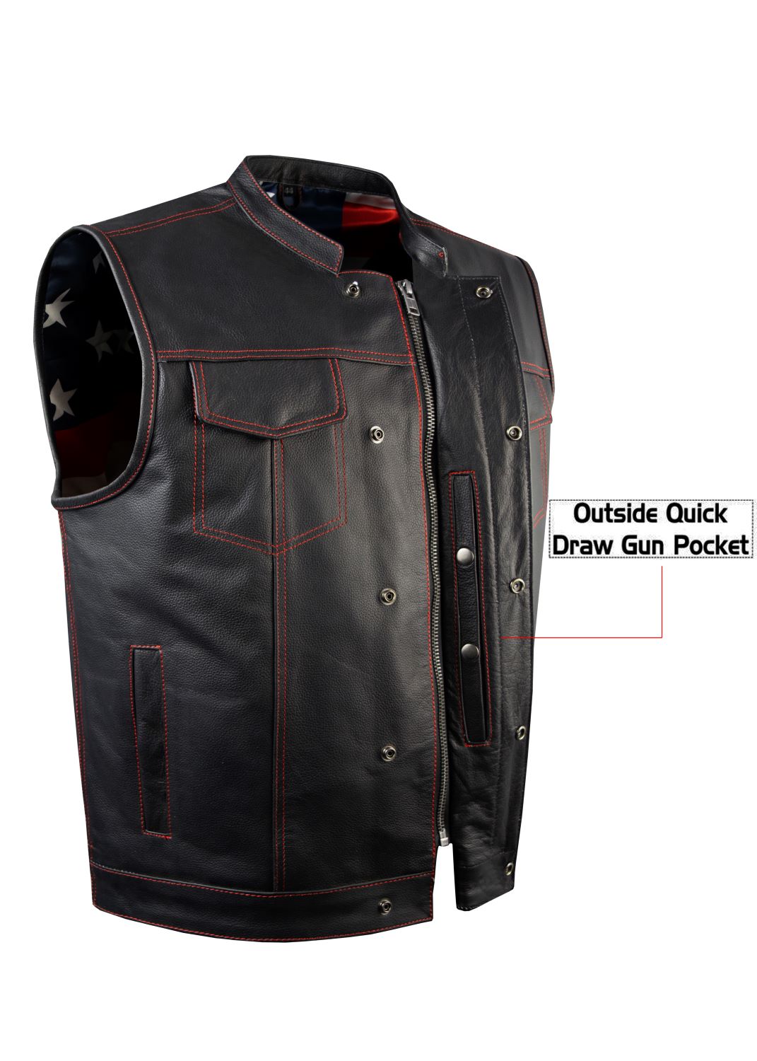 Men's Heavy Duty Club Vest Premium Cowhide Leather USA Flag Lining Red Thread - Image 5