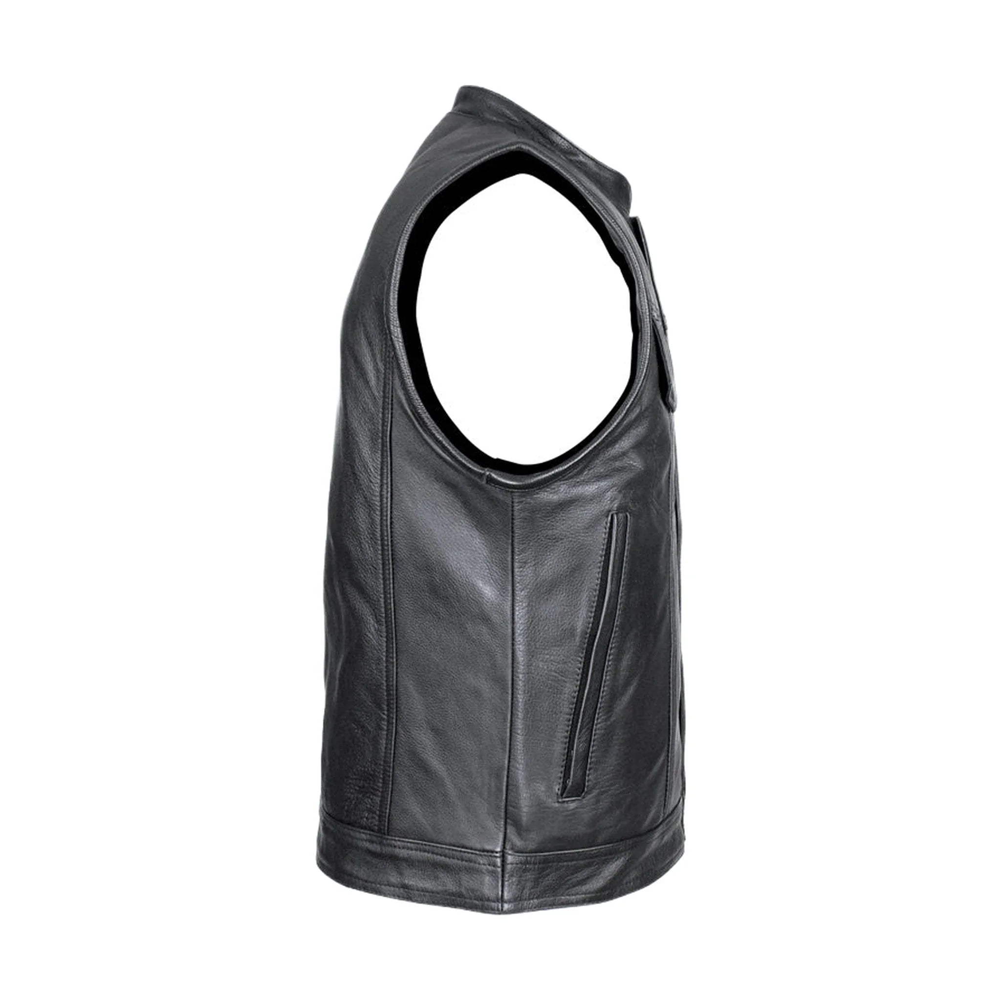 Cowhide Leather Motorcycle Club Vest - Defender Vest - Conceal Carry Pockets - Image 5