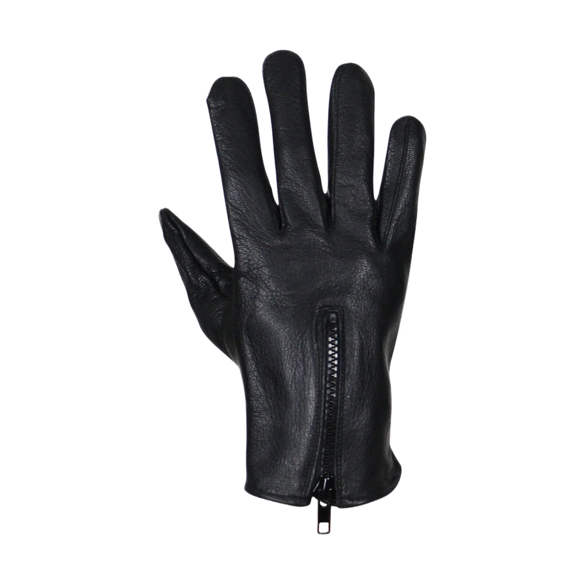 Deer Skin Leather Gloves W/ Zipper - Black - Image 5