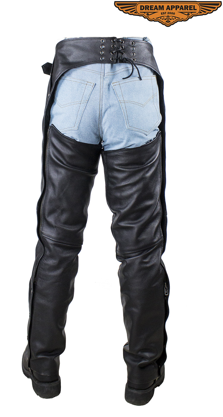 Leather Motorcycle Chaps Dream Apparel Black Cowhide Multi Pocket Premium - Image 4