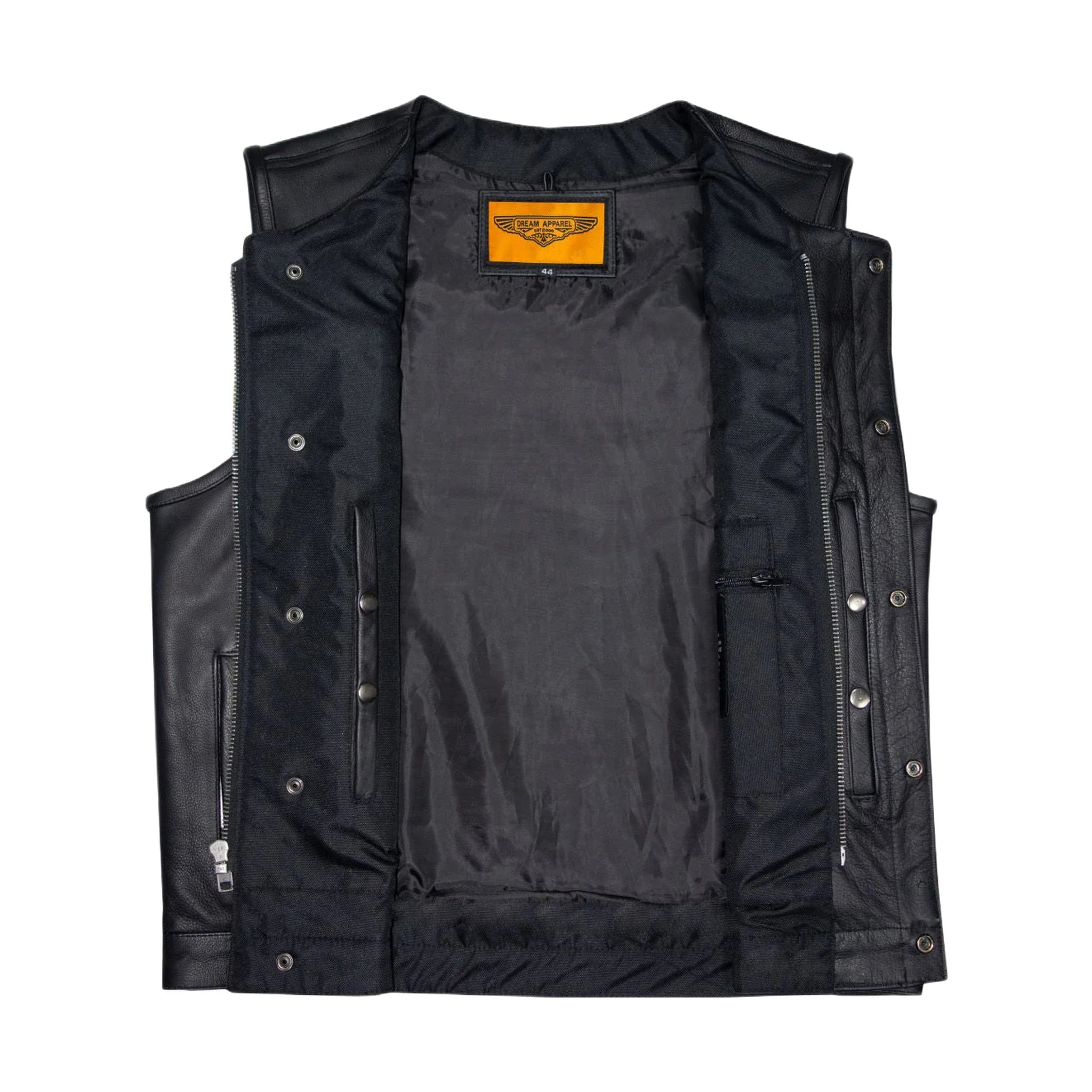 Mens Motorcycle Club Vest Conceal Gun Pockets Heavy Duty Premium Leather - Image 5