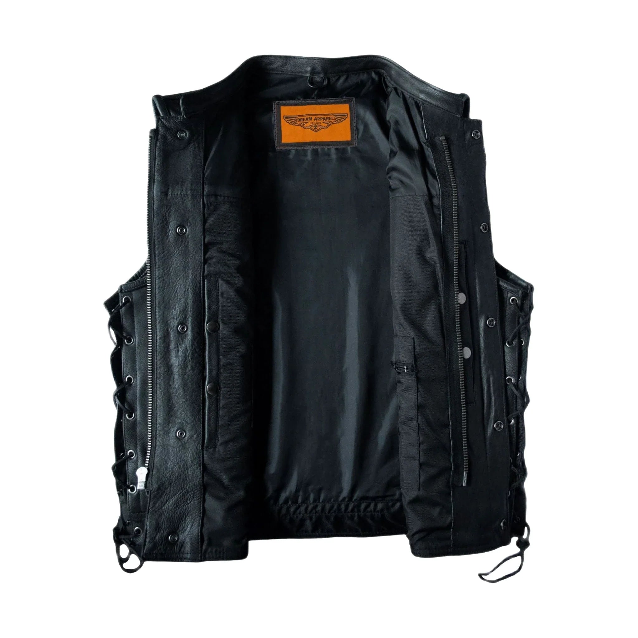 Mens Motorcycle CLUB VEST Side Laces Naked Cowhide Leather, Gun Pockets - Image 5