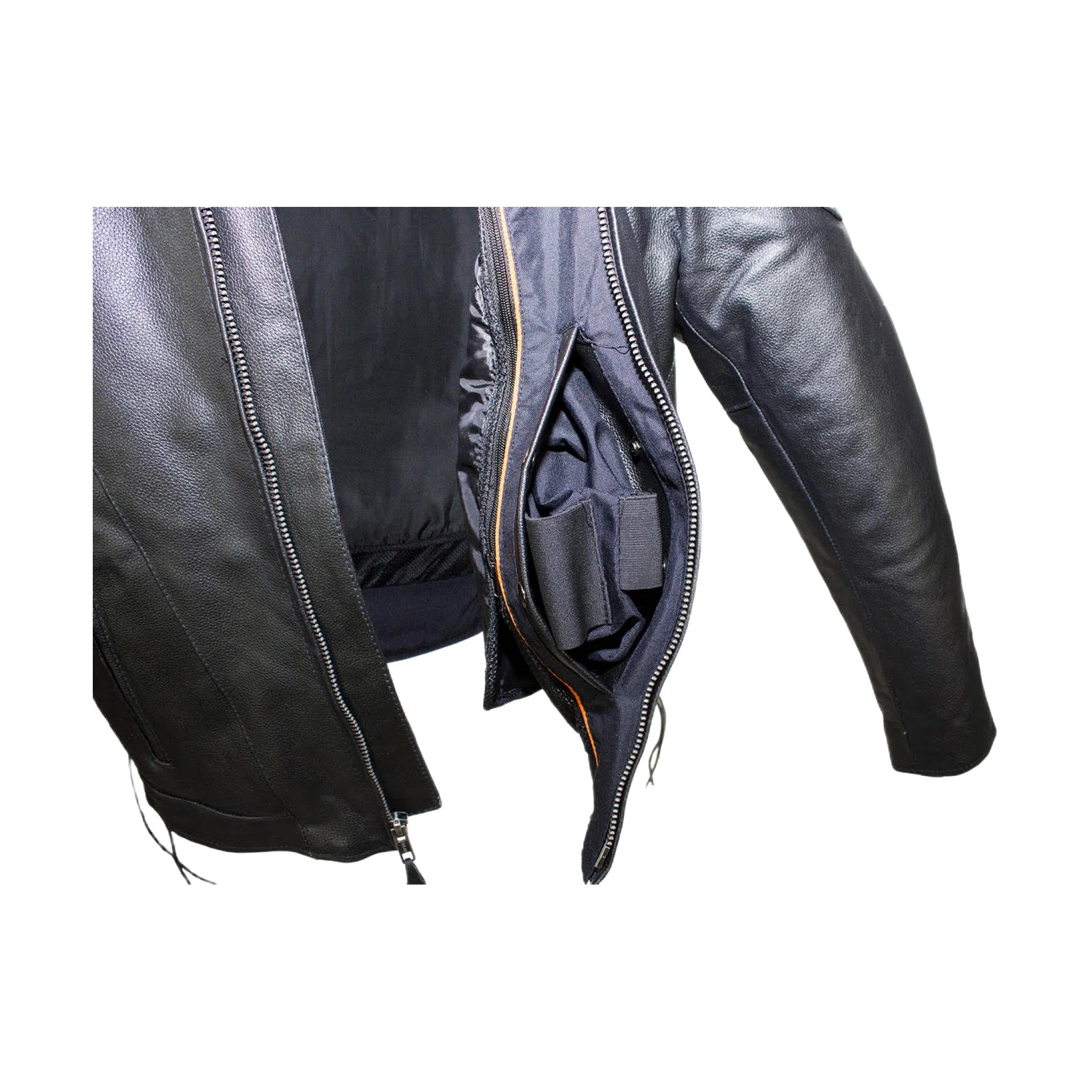 Mens Vented Racer Leather Jacket Side Laces Gun Pockets Zip Out Lining - Image 5