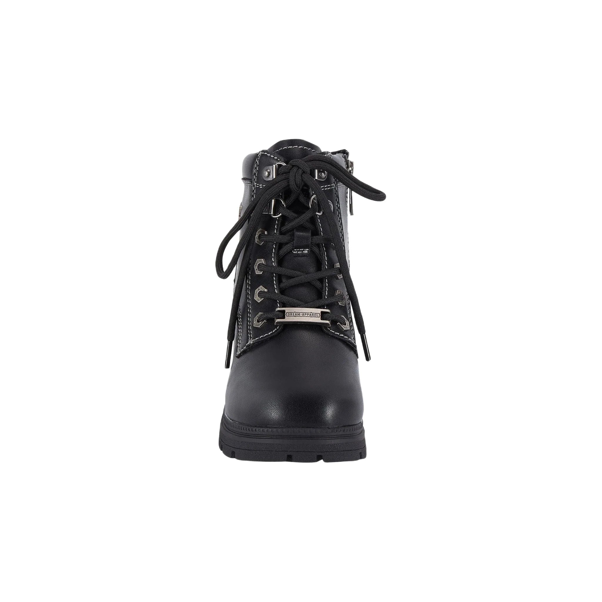 Women's Lace Up Motorcycle Riding Boots YKK Zipper Black Faux Leather Ankle - Image 5